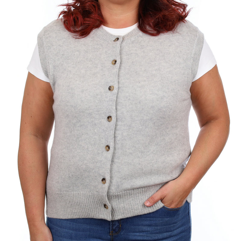 Brand New Mist Grey Luxury Cashmere Crew Neck Waistcoat Large UK 16-18