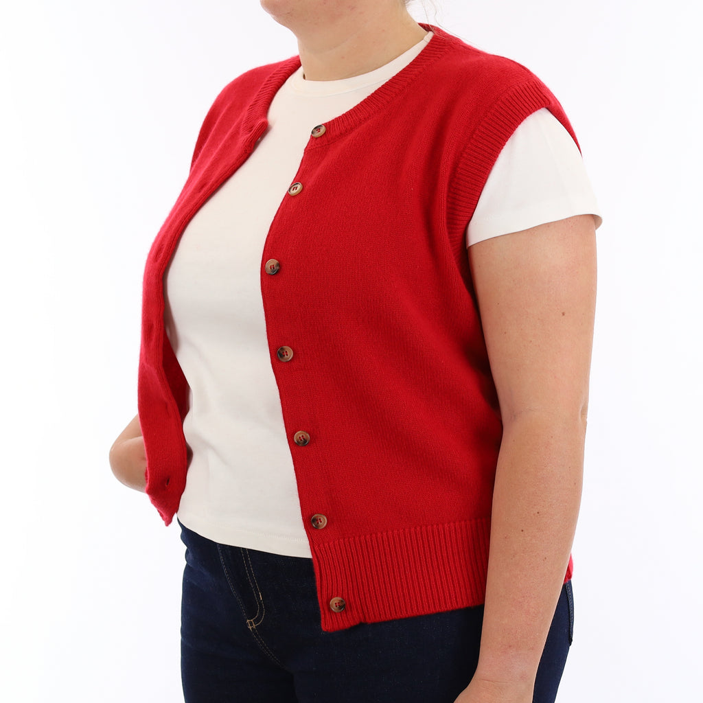 Brand New Post Box Red Luxury Cashmere Crew Neck Waistcoat Extra Large UK 20-22