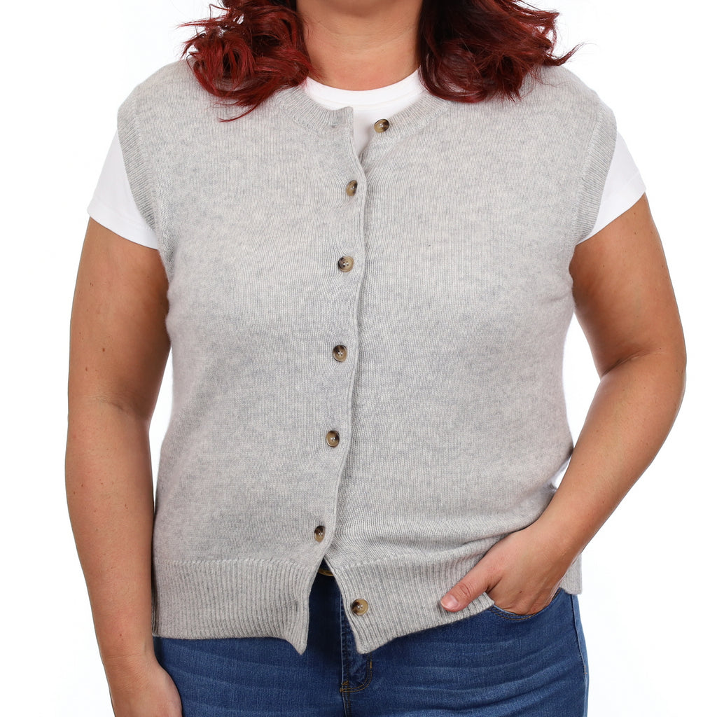 Brand New Mist Grey Luxury Cashmere Crew Neck Waistcoat Large UK 16-18
