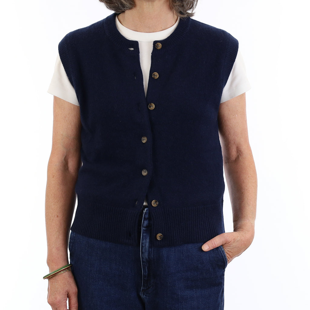 Brand New Navy Luxury Cashmere Crew Neck Waistcoat Medium UK 12-14