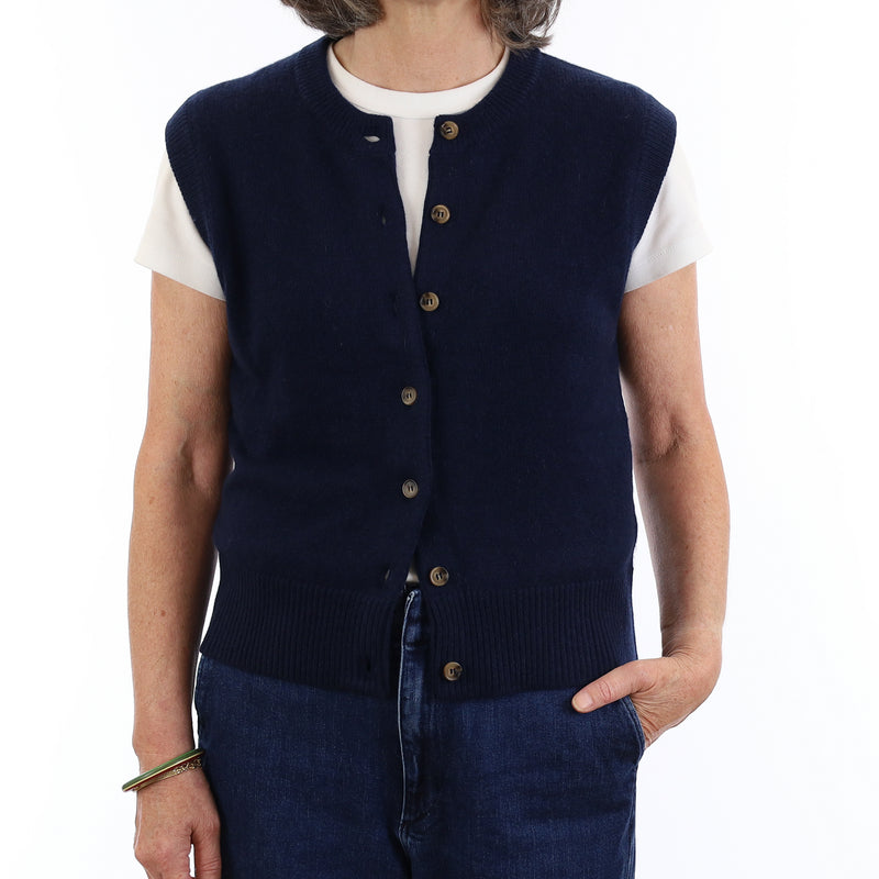 Brand New Navy Luxury Cashmere Crew Neck Waistcoat Medium UK 12-14
