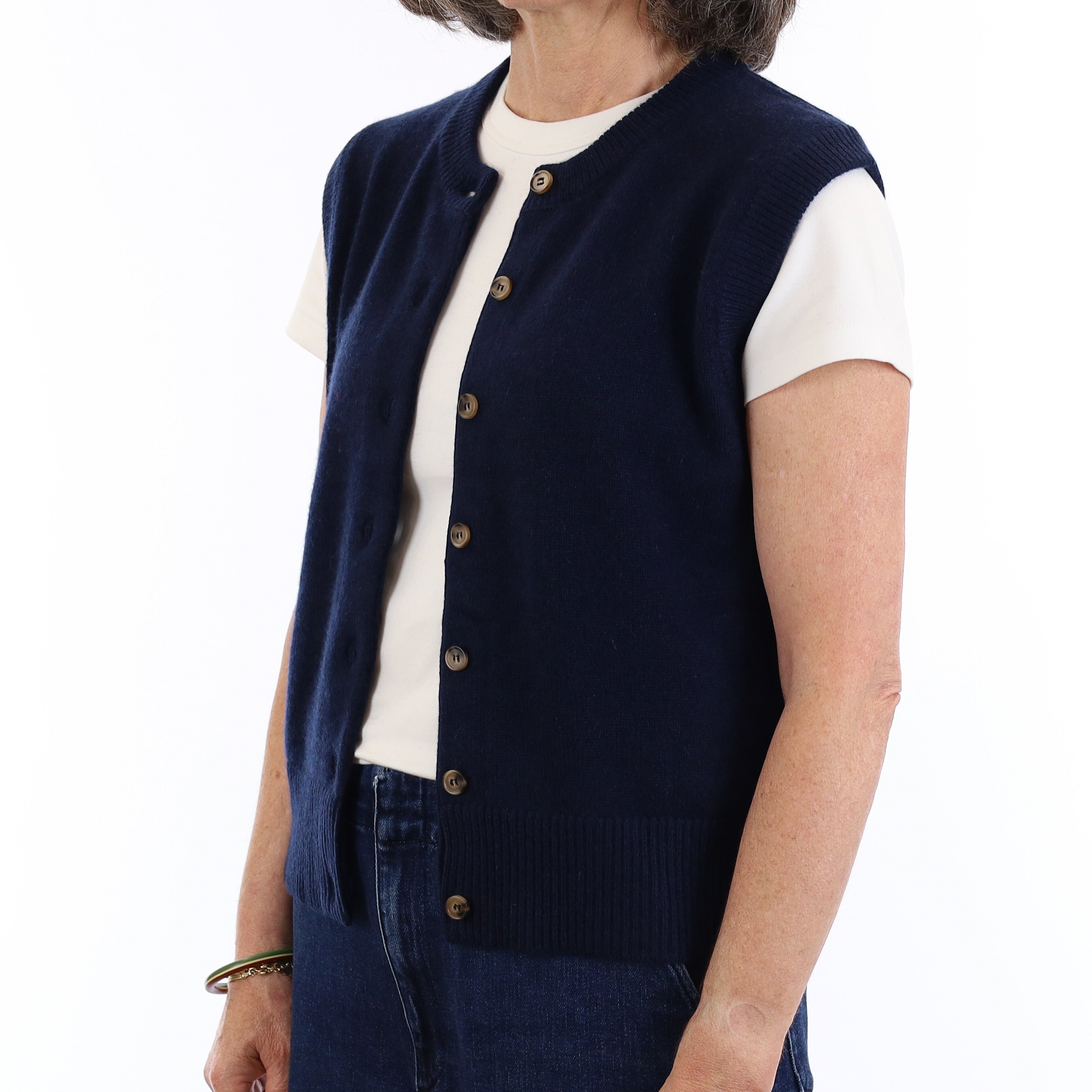 Brand New Navy Luxury Cashmere Crew Neck Waistcoat Medium UK 12-14