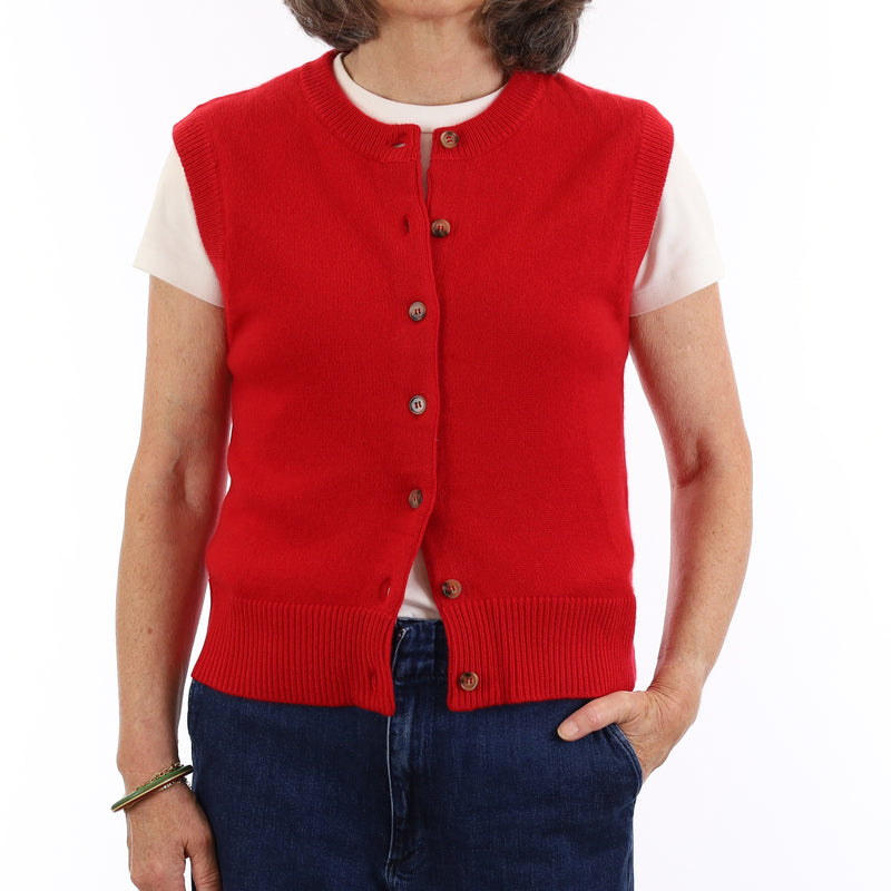 Brand New Post Box Red Luxury Cashmere Crew Neck Waistcoat Medium UK 12-14