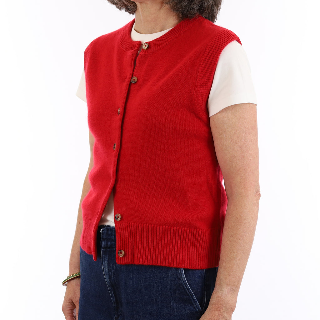 Brand New Post Box Red Luxury Cashmere Crew Neck Waistcoat Medium UK 12-14