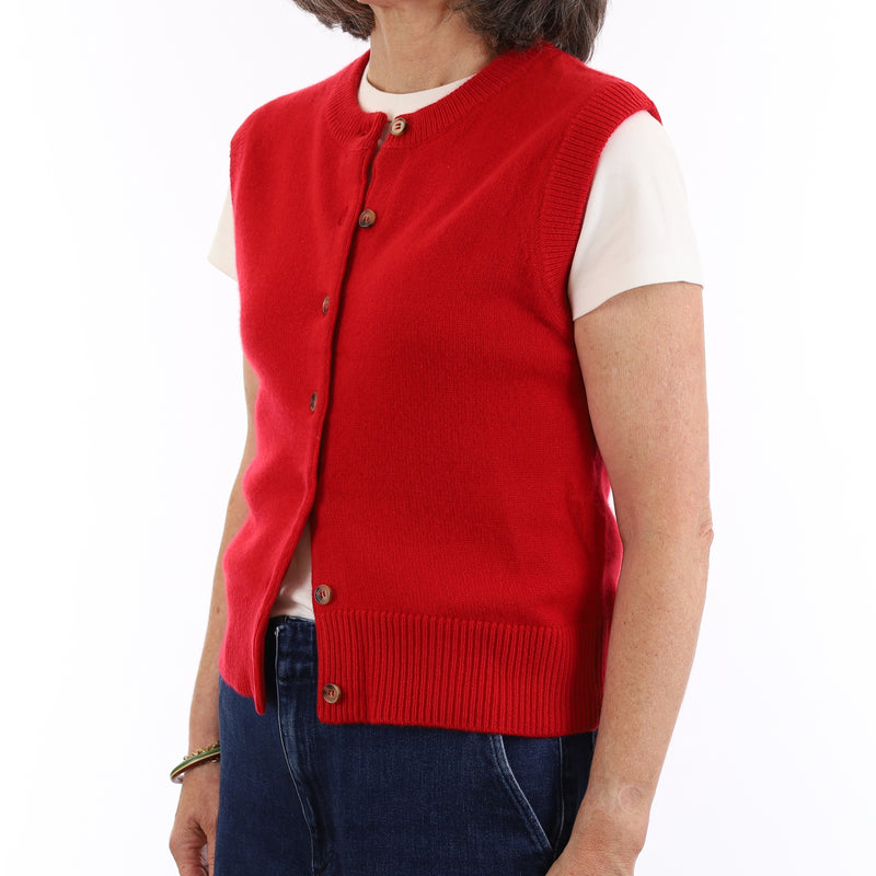 Brand New Post Box Red Luxury Cashmere Crew Neck Waistcoat Medium UK 12-14