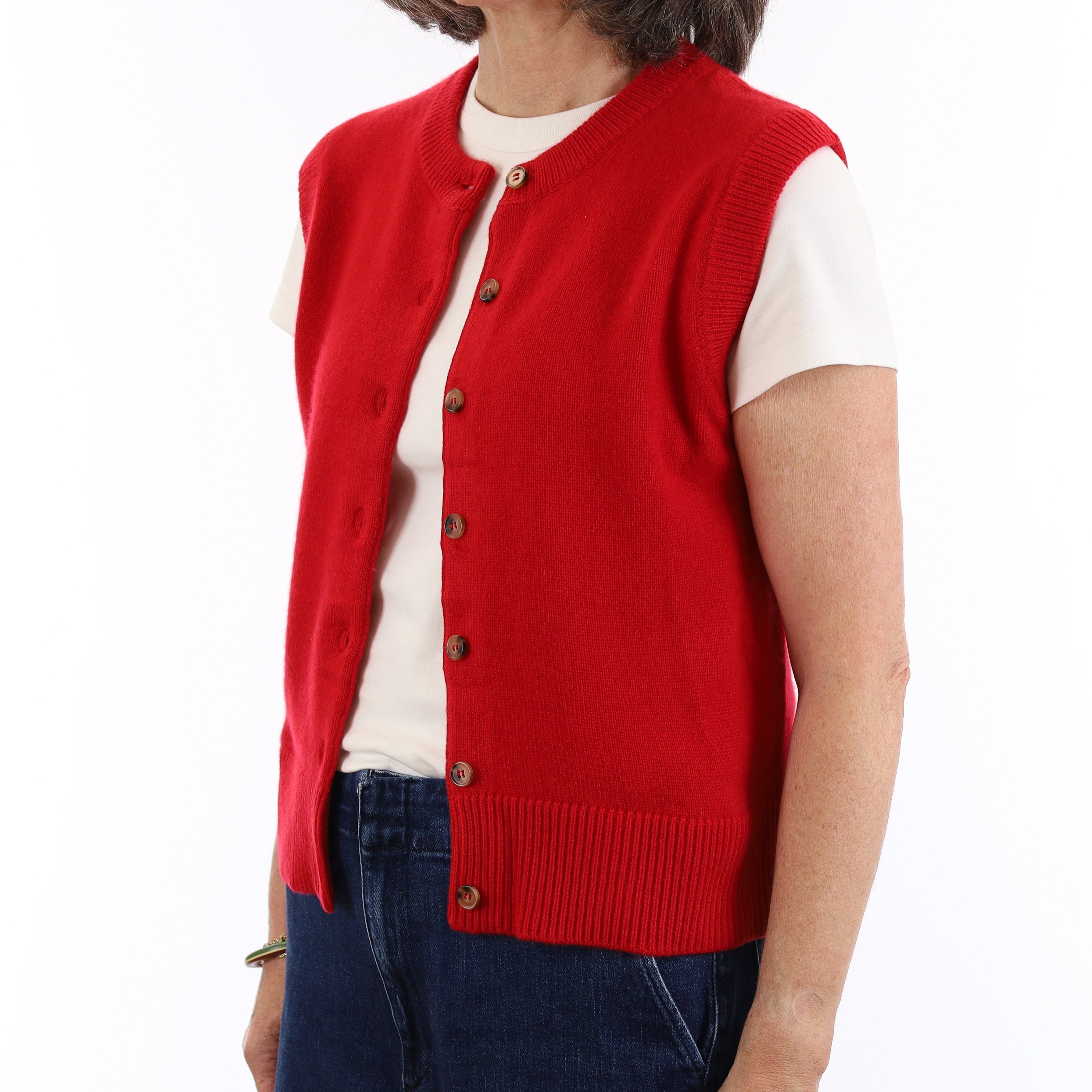 Brand New Post Box Red Luxury Cashmere Crew Neck Waistcoat Medium UK 12-14