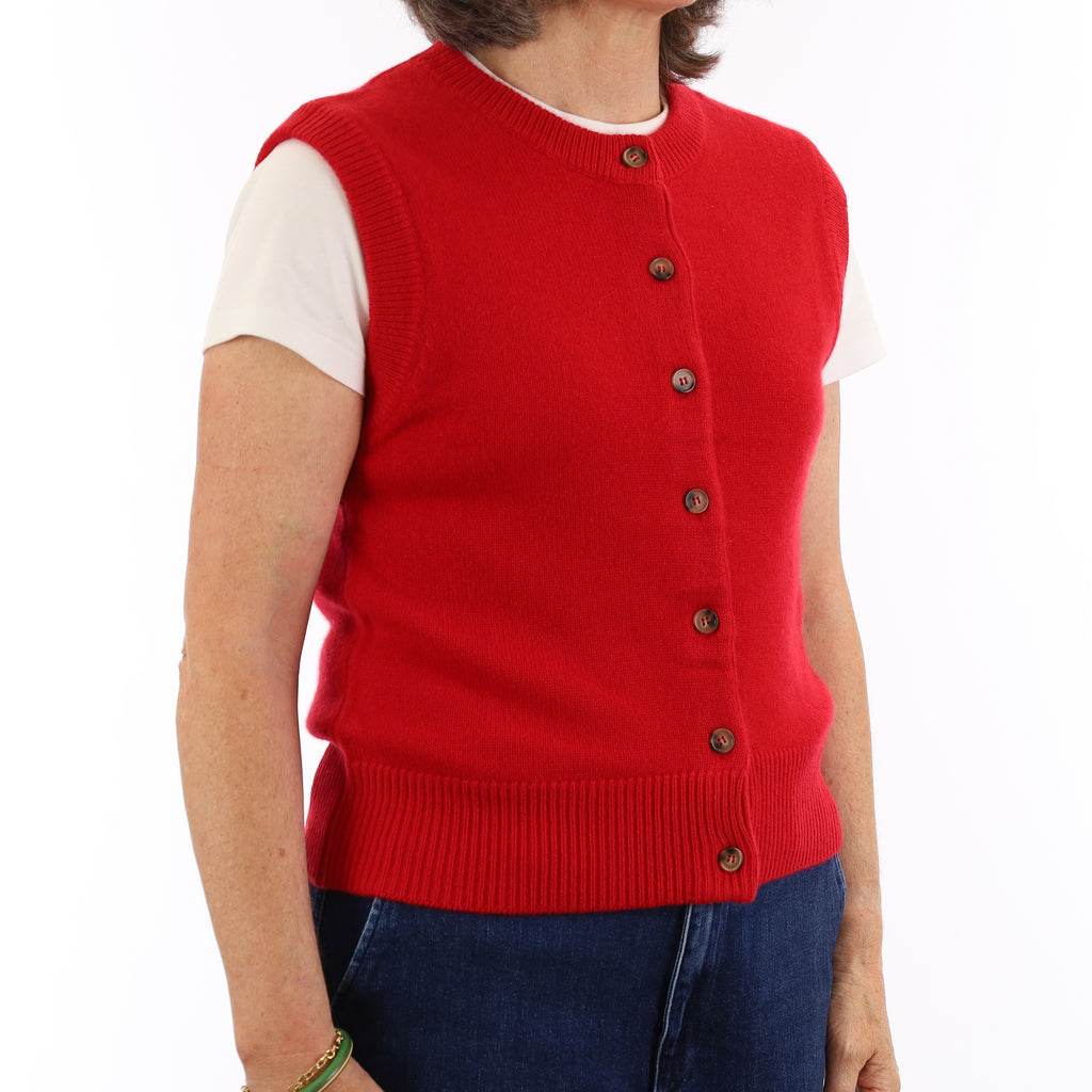 Brand New Post Box Red Luxury Cashmere Crew Neck Waistcoat Medium UK 12-14