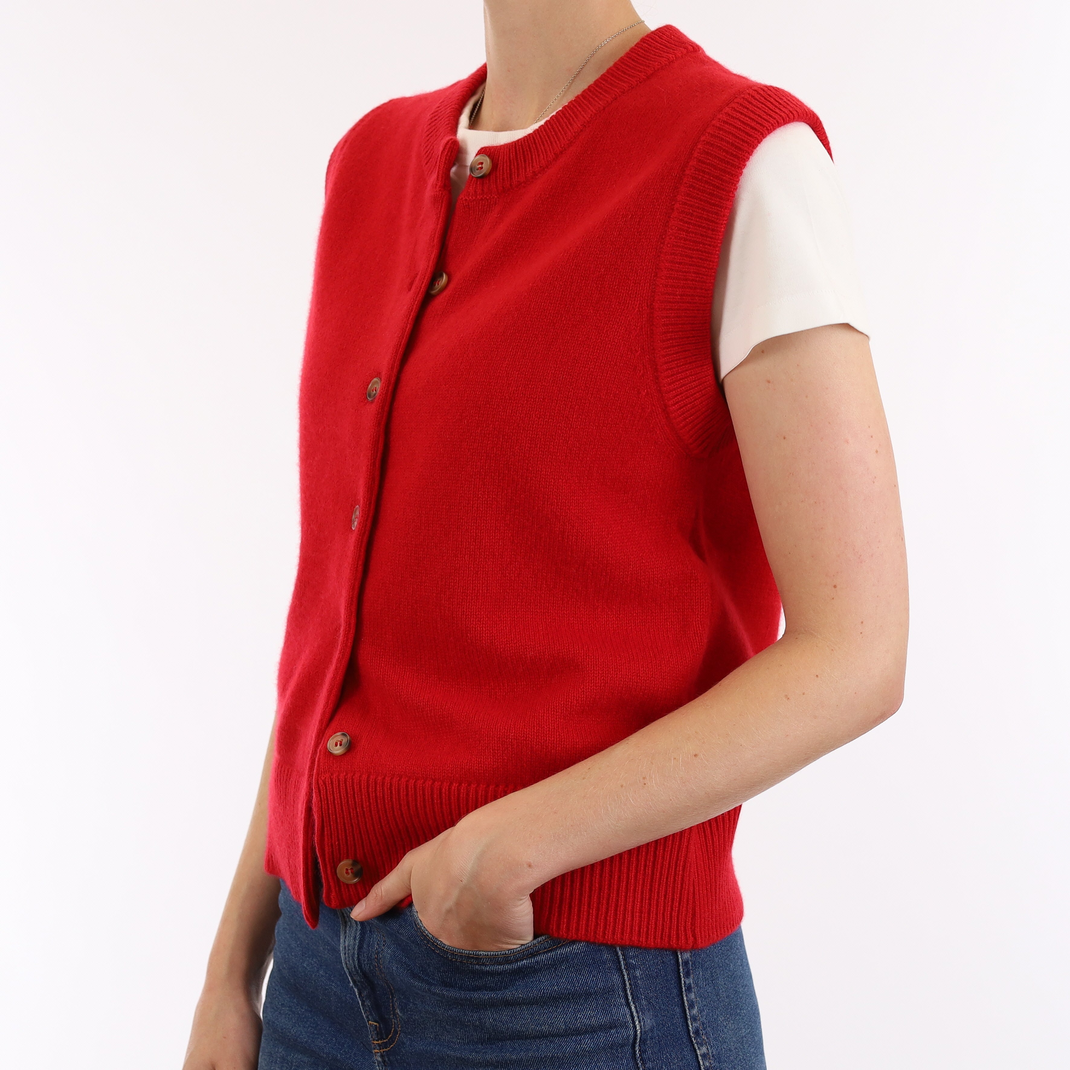 Brand New Post Box Red Luxury Cashmere Crew Neck Waistcoat Extra Small UK 6-8