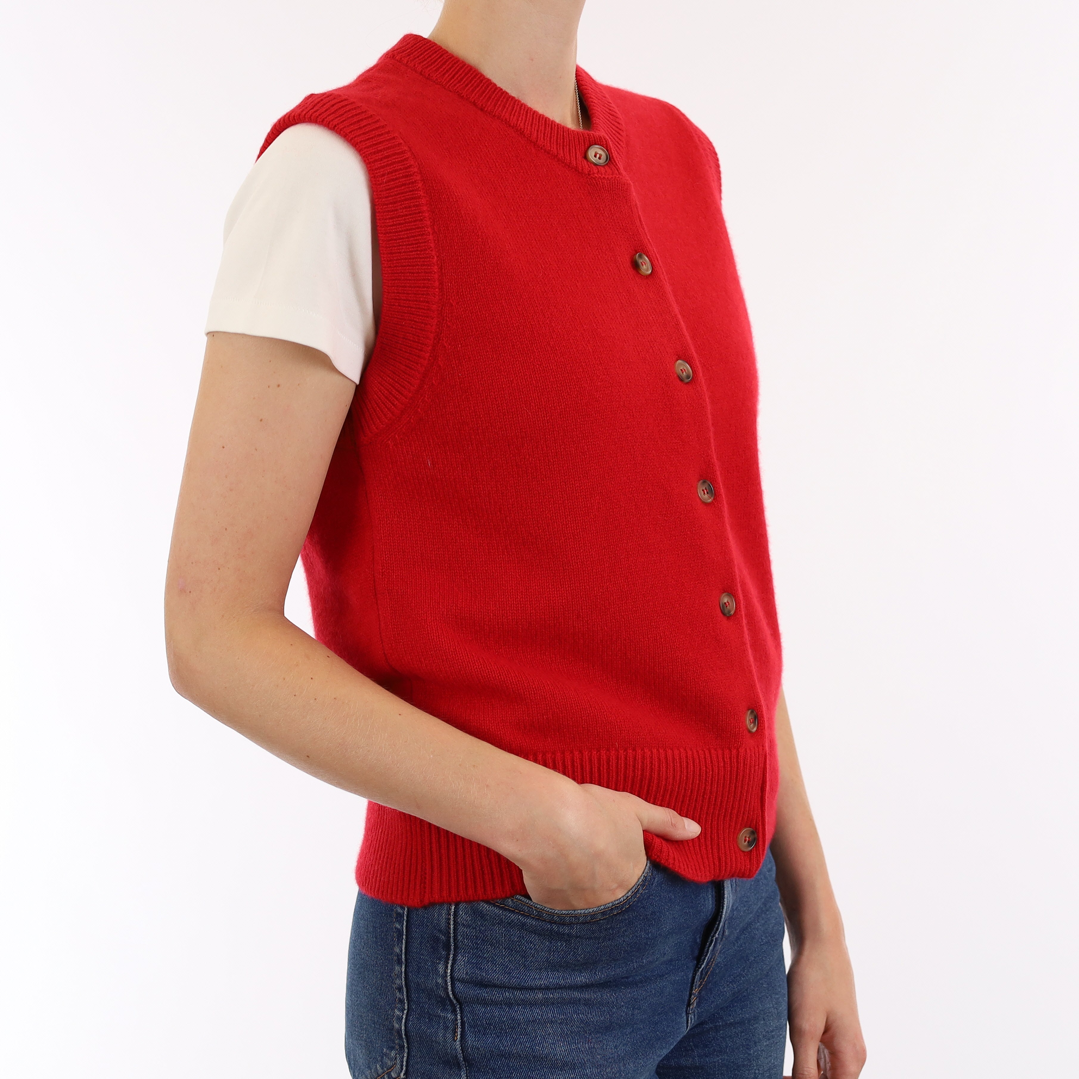 Brand New Post Box Red Luxury Cashmere Crew Neck Waistcoat Small UK 8-10