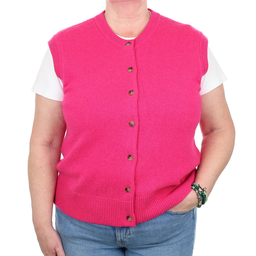 Brand New Hot Pink Luxury Cashmere Crew Neck Waistcoat Extra Large UK 20-22
