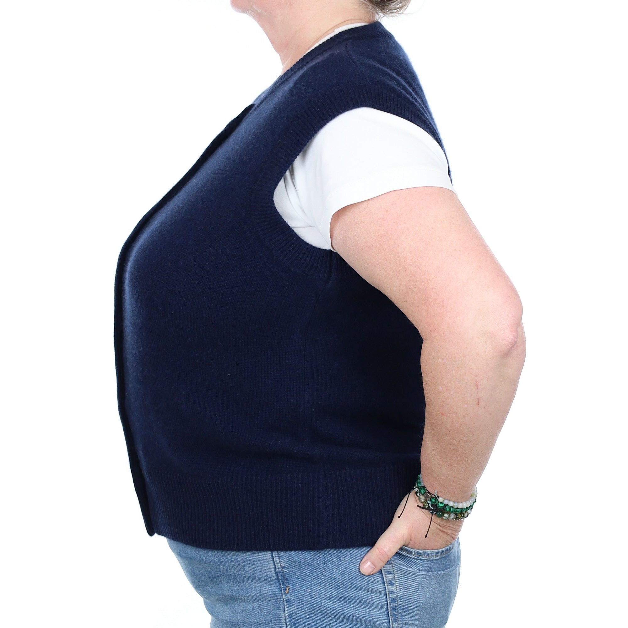 Brand New Navy Luxury Cashmere Crew Neck Waistcoat Extra Large UK 20-22
