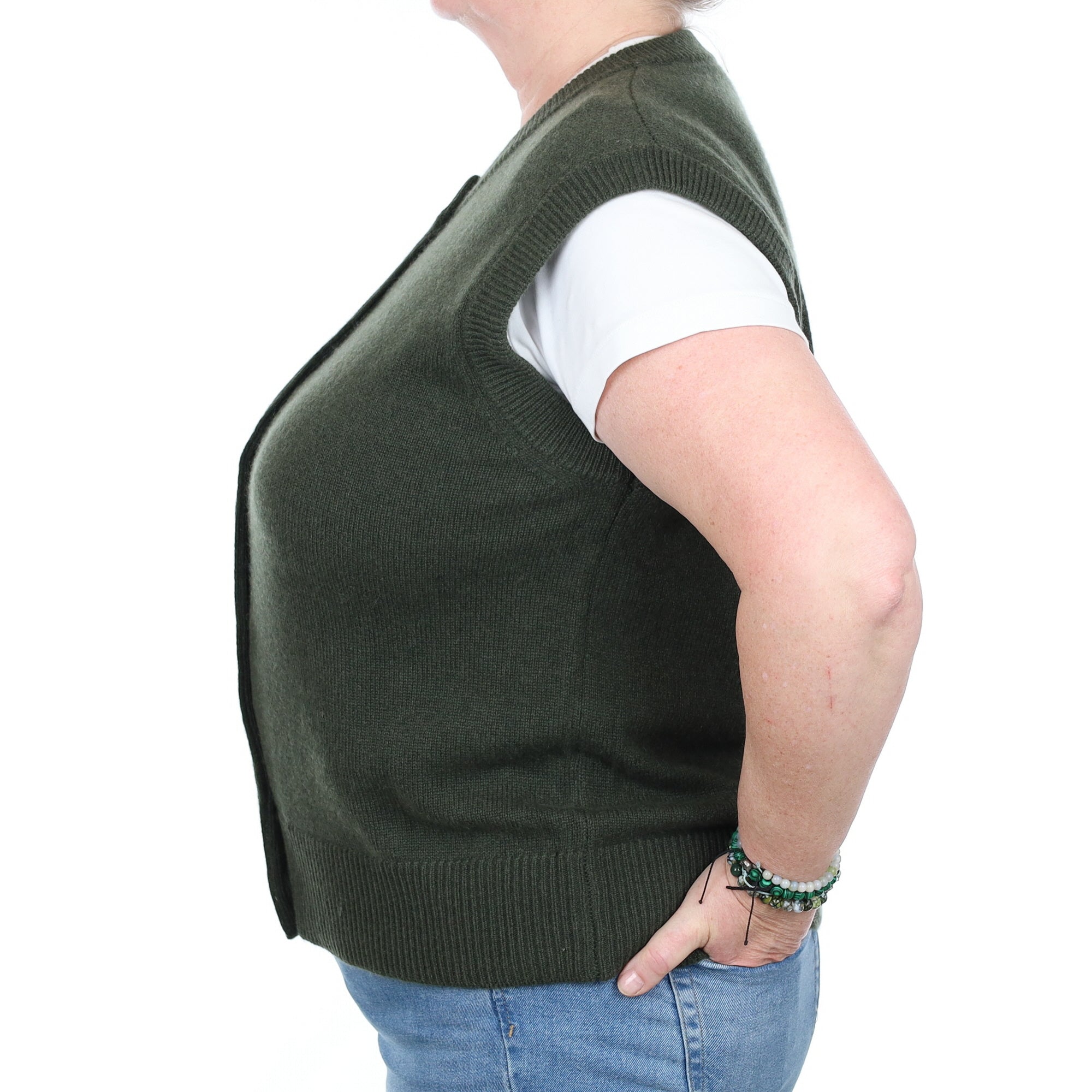 Brand New Khaki Luxury Cashmere Crew Neck Waistcoat Extra Large UK 20-22