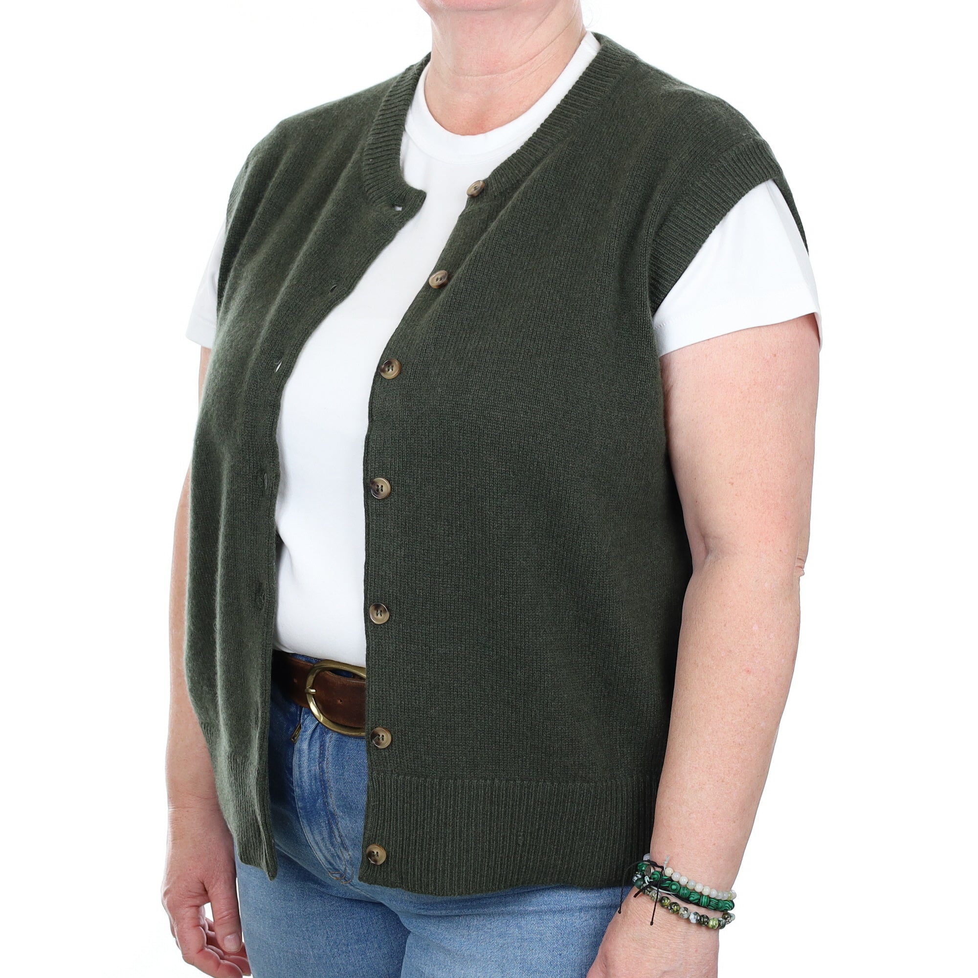 Brand New Khaki Luxury Cashmere Crew Neck Waistcoat Extra Large UK 20-22