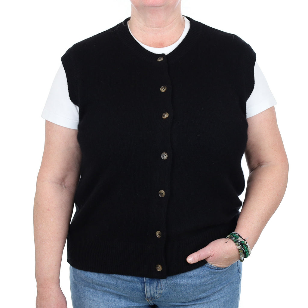 Brand New Black Luxury Cashmere Crew Neck Waistcoat Extra Large UK 20-22