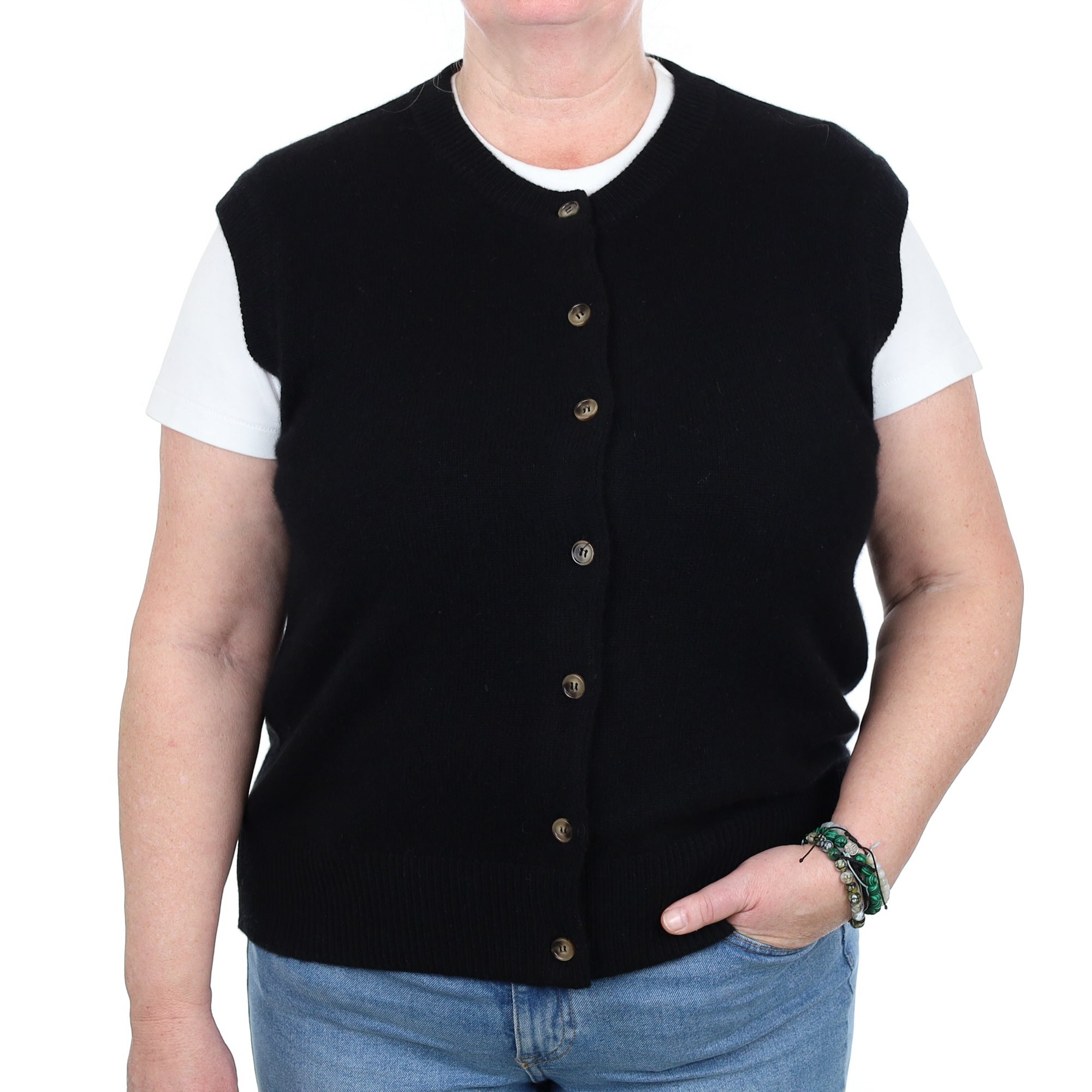 Brand New Black Luxury Cashmere Crew Neck Waistcoat Extra Large UK 20-22