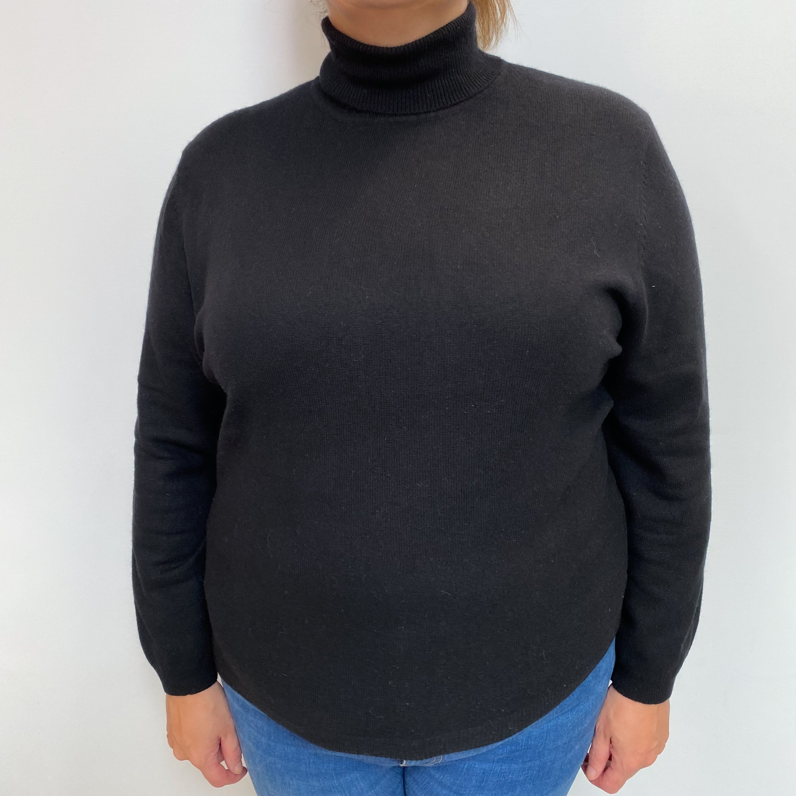 Black Cashmere Polo Neck Jumper Extra Large