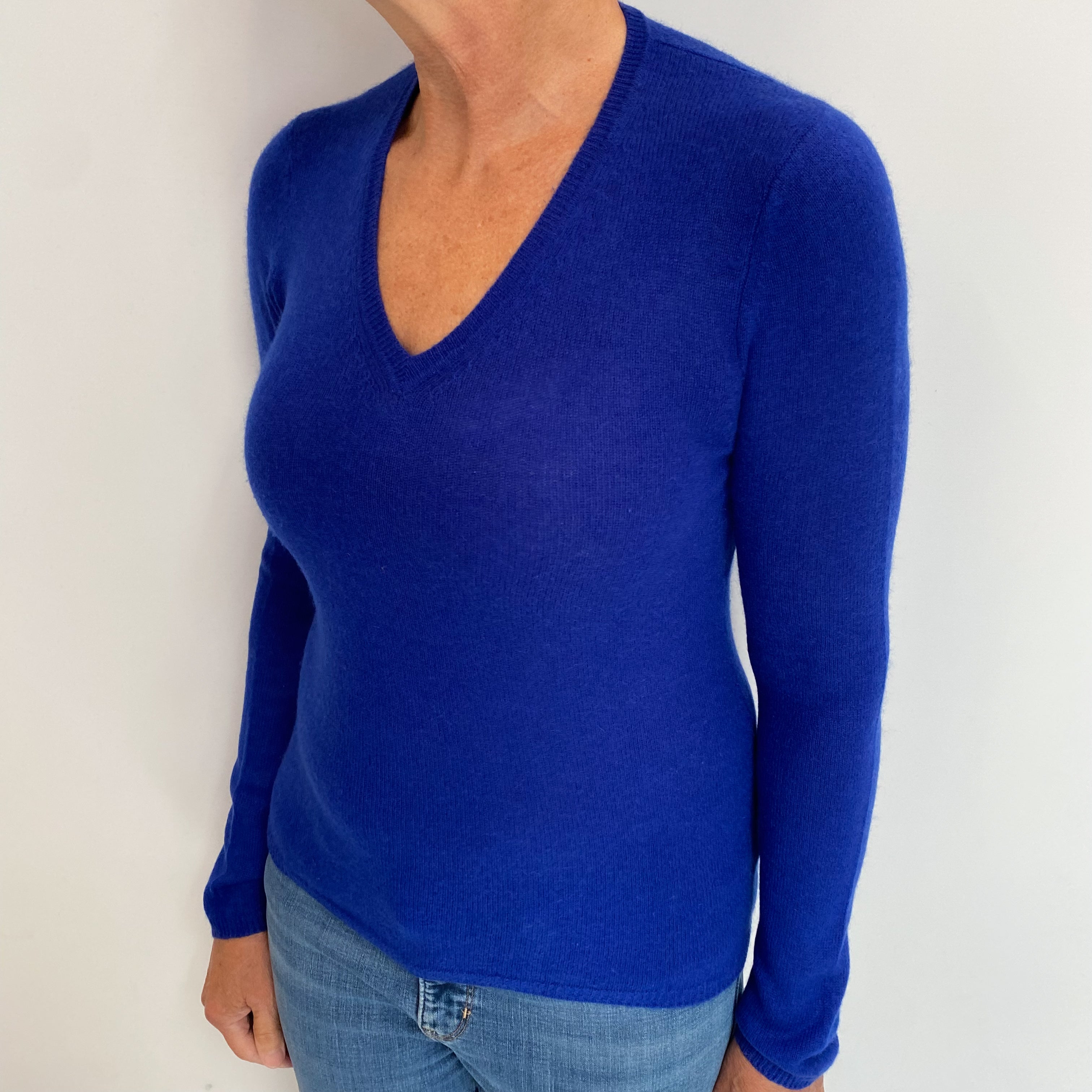 Admiral Blue Cashmere V Neck Jumper Medium