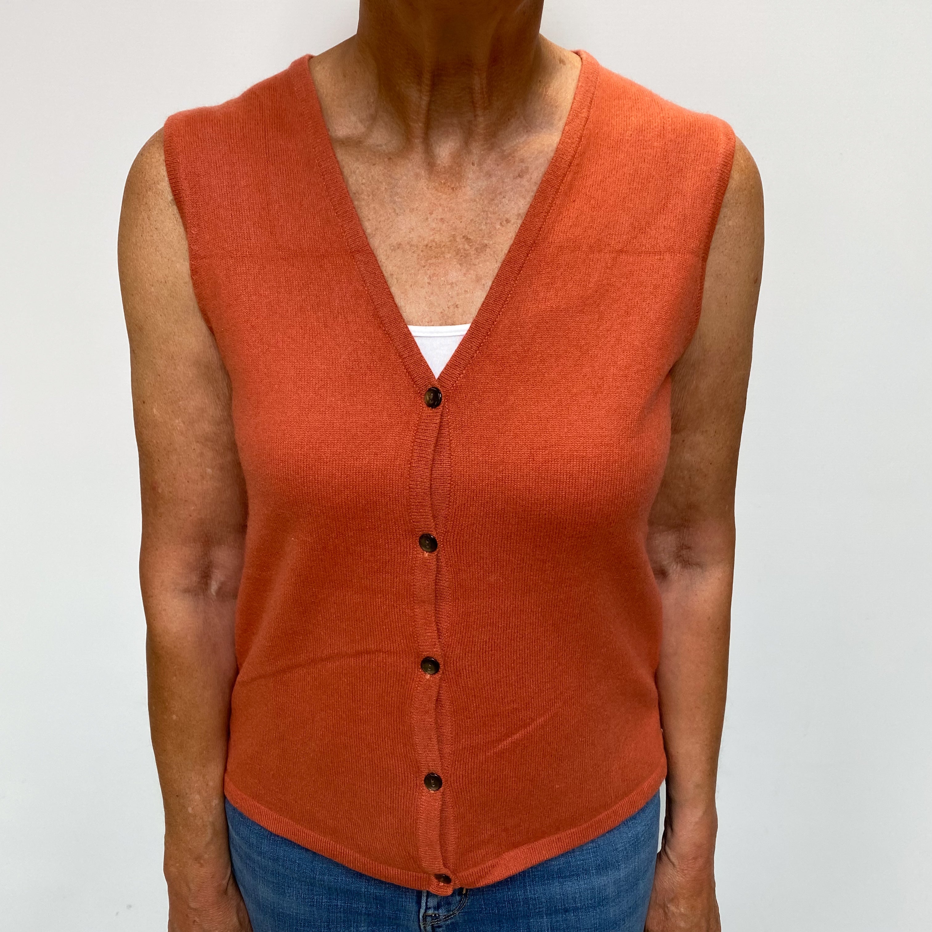 Sienna Orange Cashmere Sleeveless V Neck Cardigan Medium