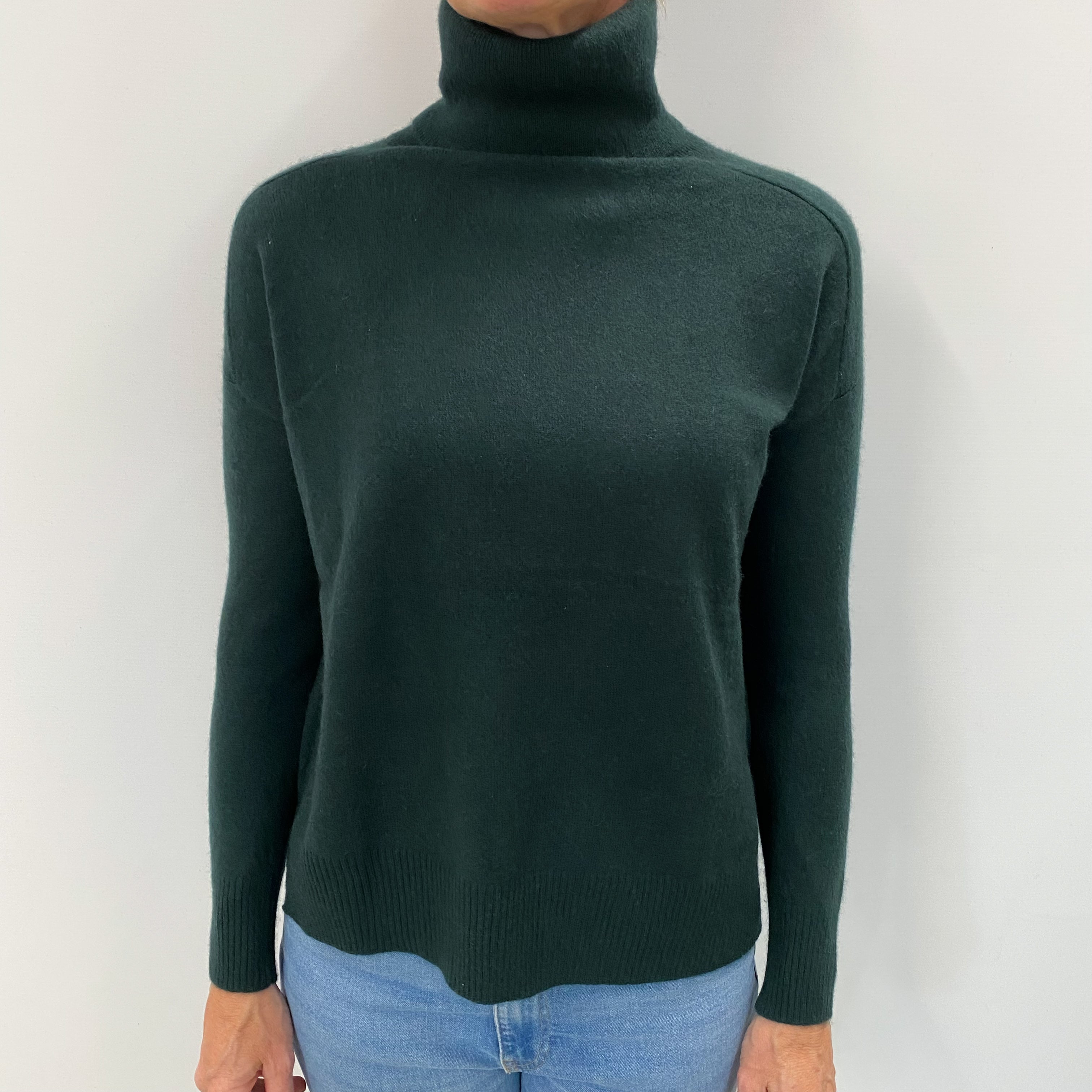 Bottle Green Cashmere Polo Neck Jumper Small