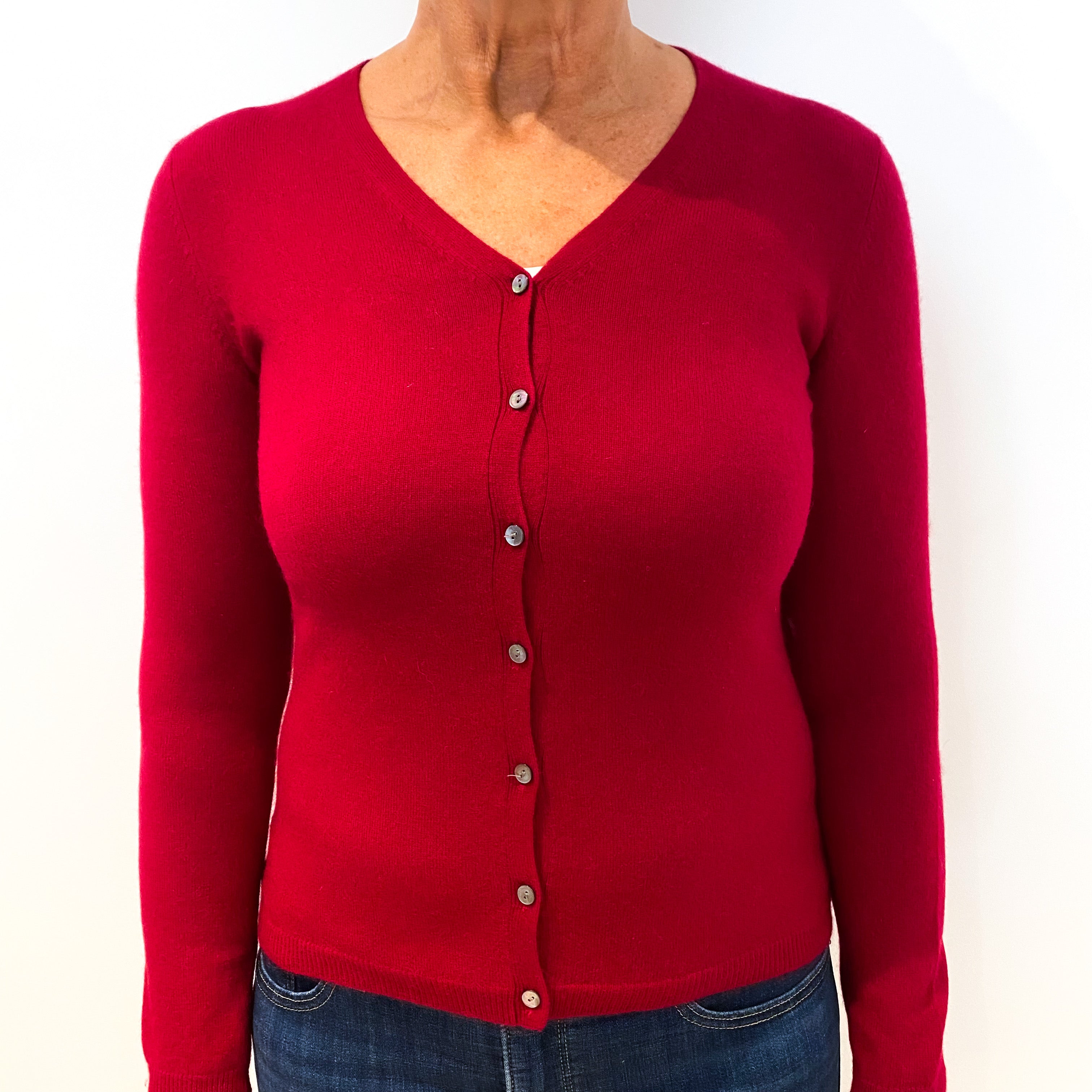 Scarlet Red Cashmere V-Neck Cardigan Medium