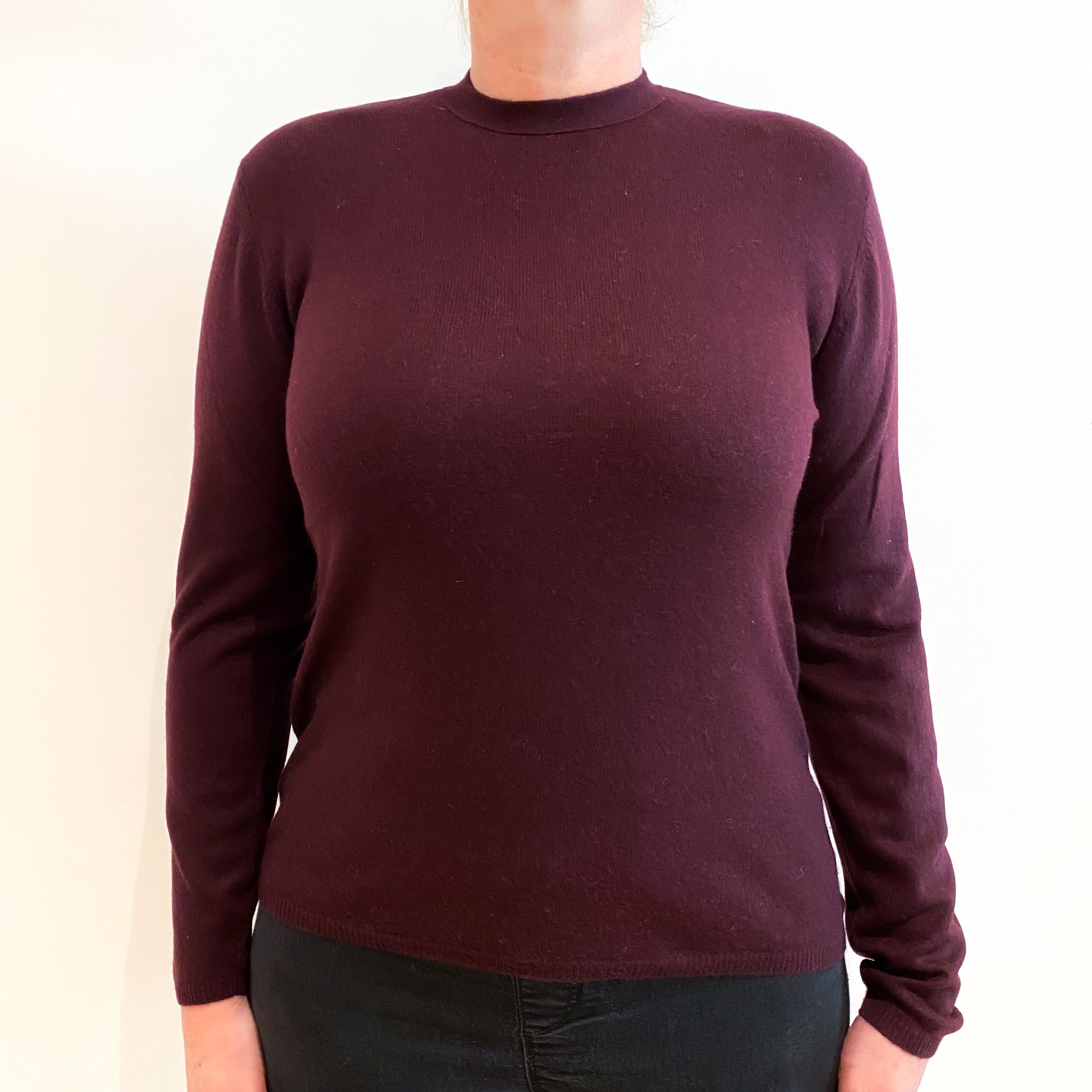 Deep Mulberry Purple Cashmere Crew Neck Jumper Large