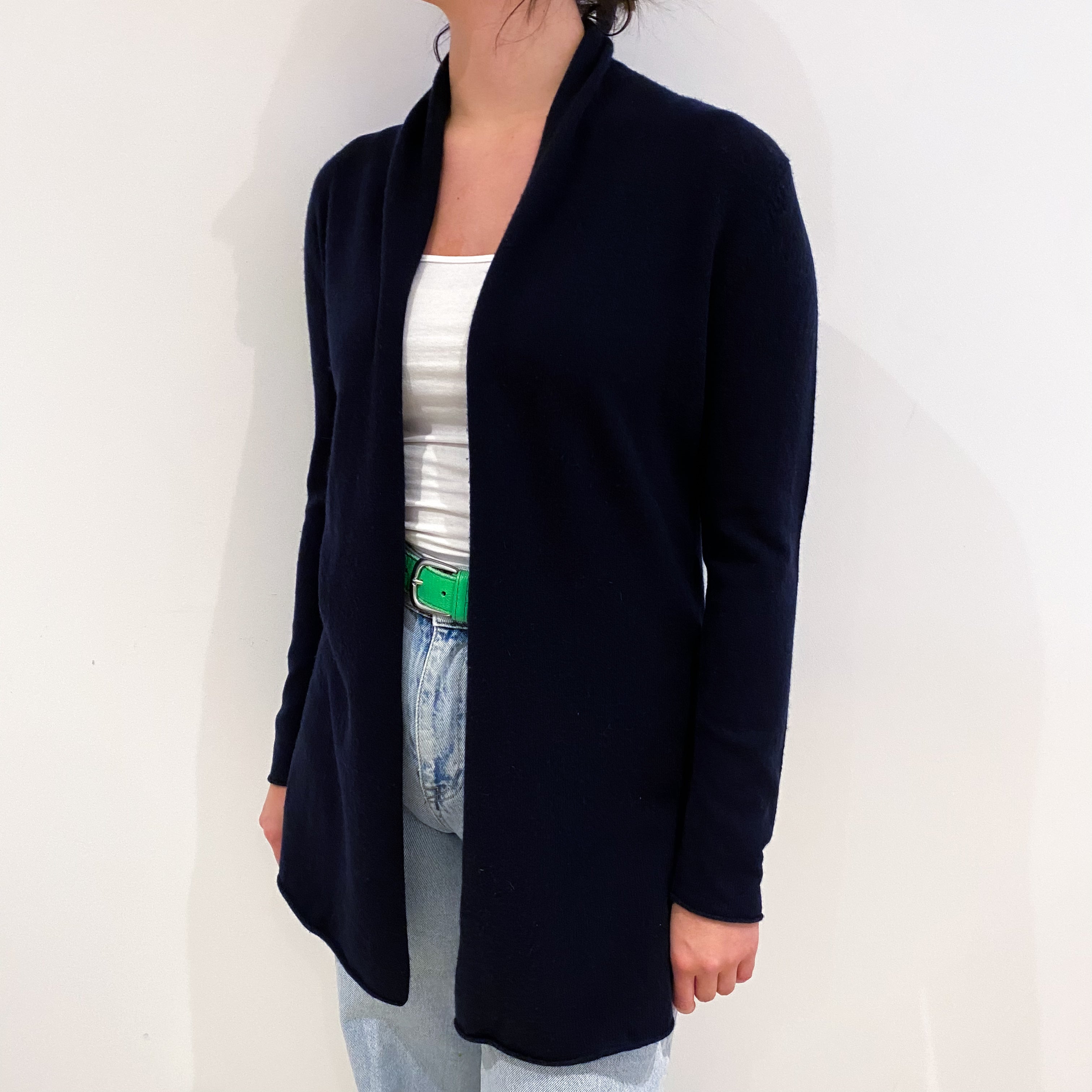 Navy Blue Cashmere Edge To Edge Longline Cardigan Small