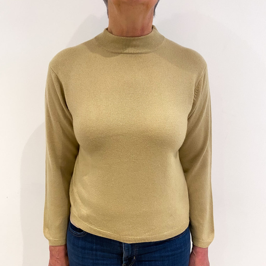 Pistachio Beige Cashmere Turtle Neck Jumper Medium