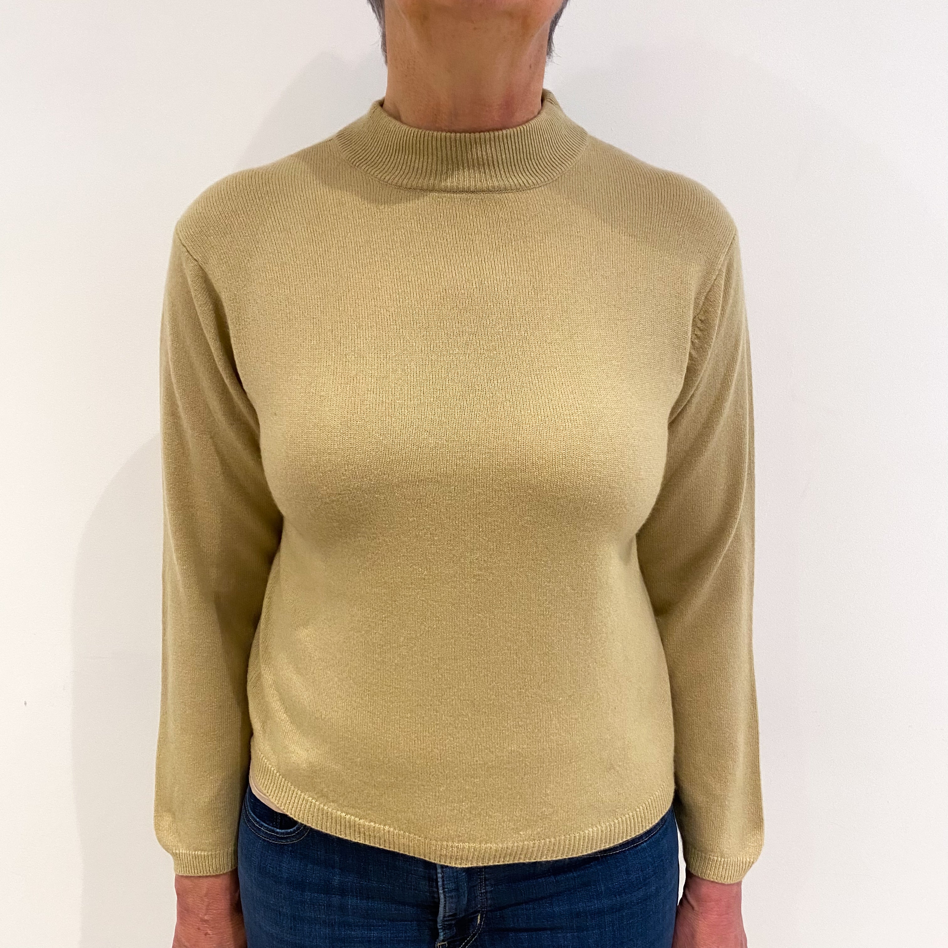 Pistachio Beige Cashmere Turtle Neck Jumper Medium