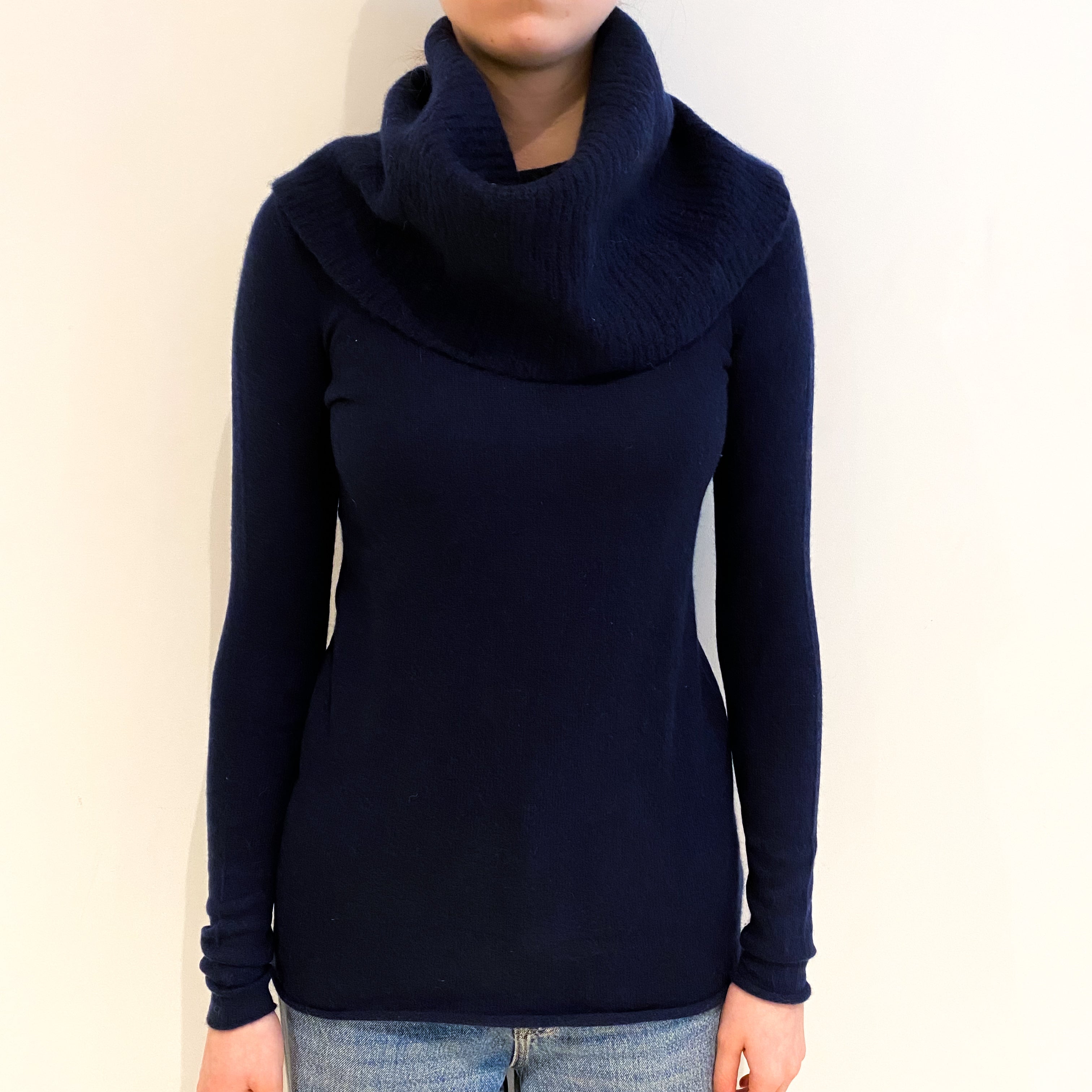 Midnight Blue Cashmere Cowl Neck Jumper Extra Small