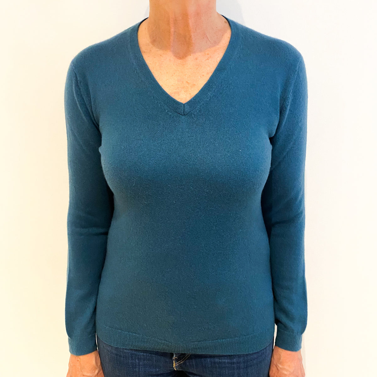 Deep Ocean Blue Cashmere V Neck Jumper Medium