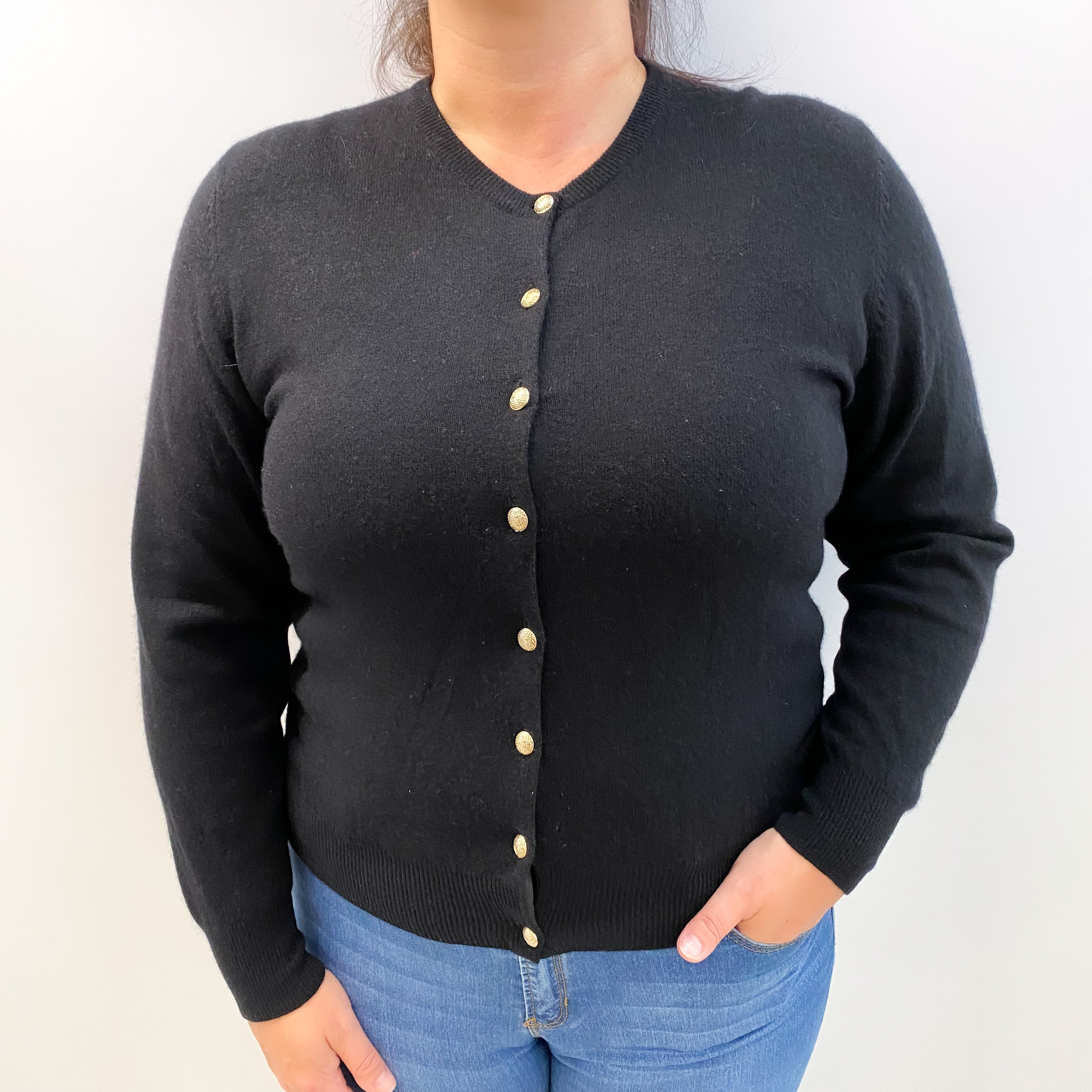 Black Cashmere Crew Neck Cardigan Large