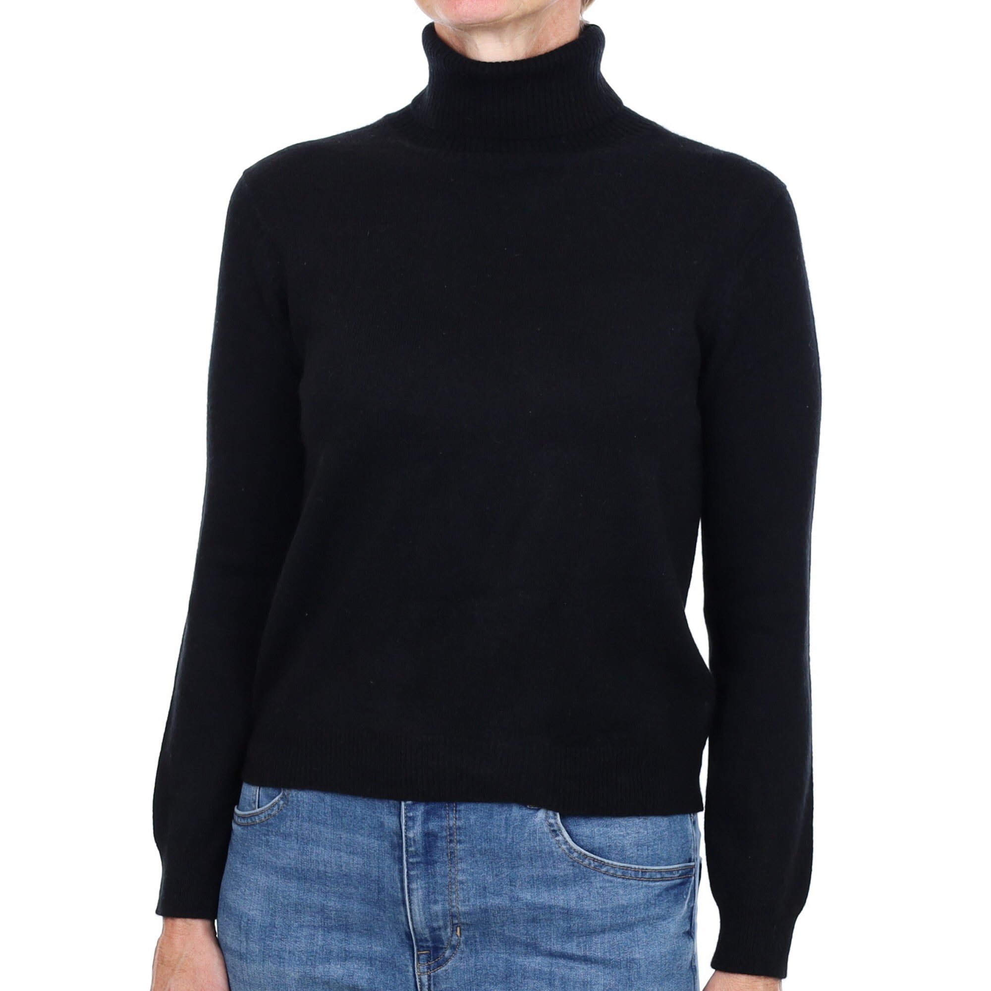 Black Cashmere Polo Neck Jumper Small