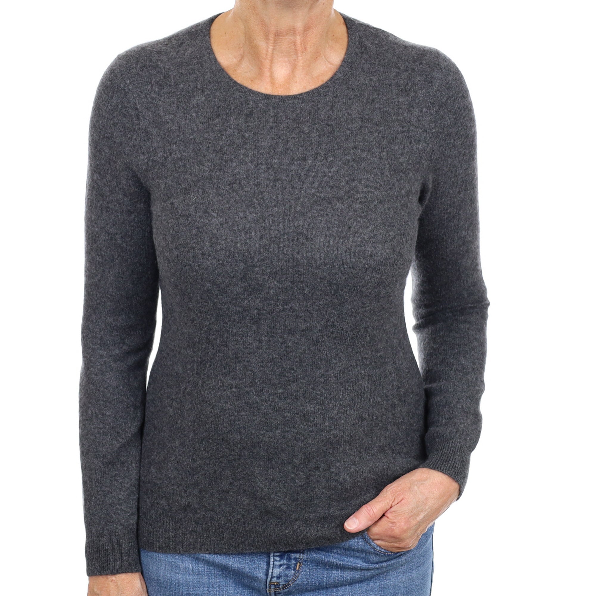 Charcoal Grey Cashmere Crew Neck Jumper Medium