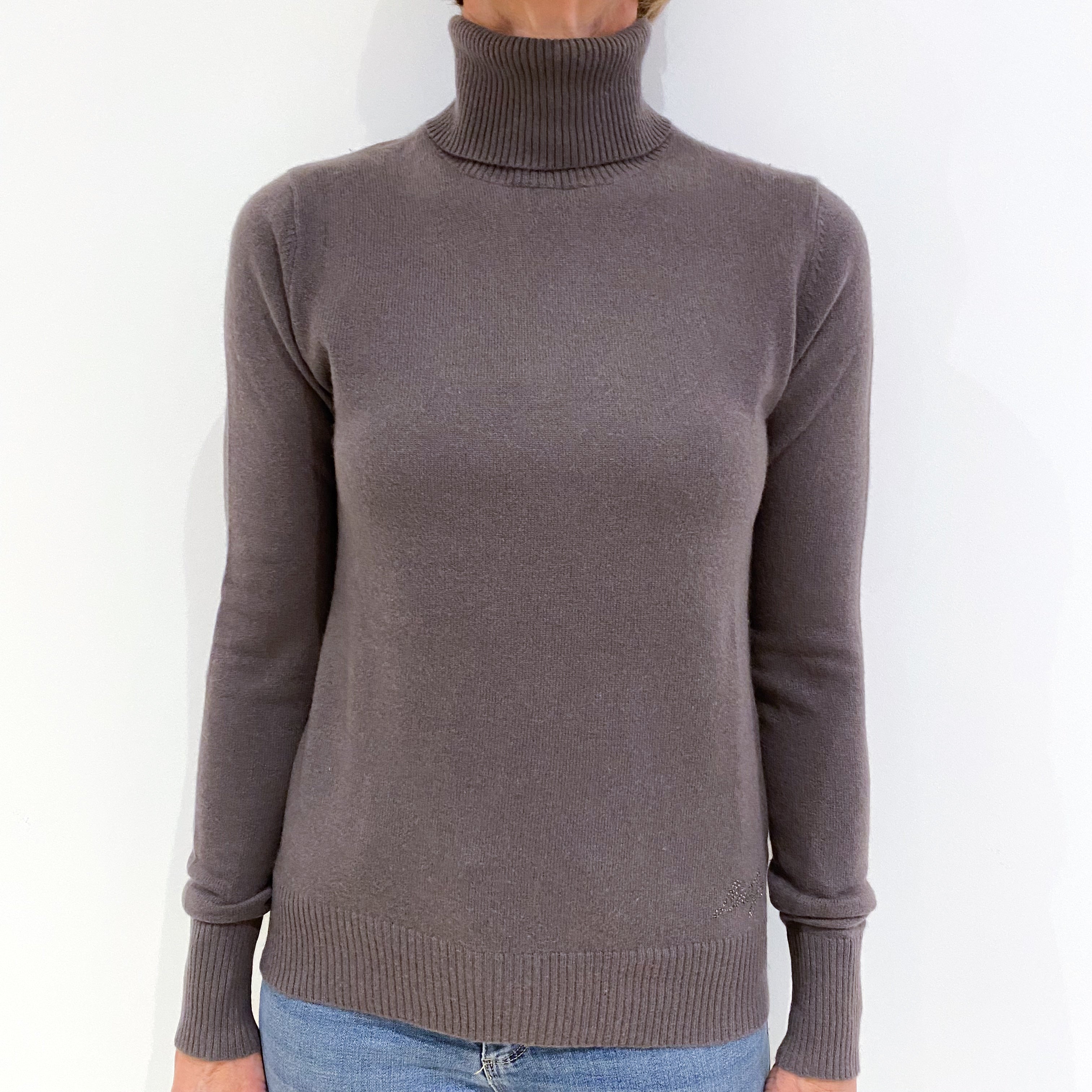 Slate Purple/Grey Cashmere Polo Neck Jumper Small