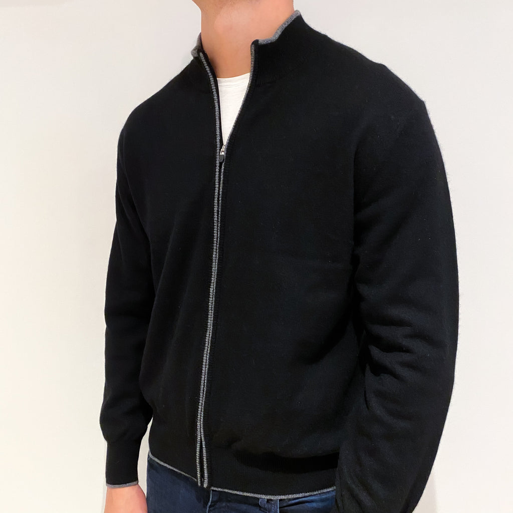 Men's Black Zip Up Cashmere Cardigan