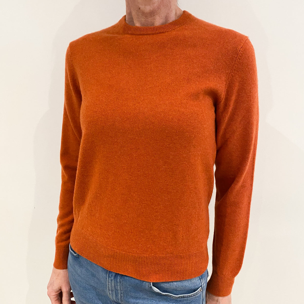 Pumpkin Orange Cashmere Crew Neck Jumper Small