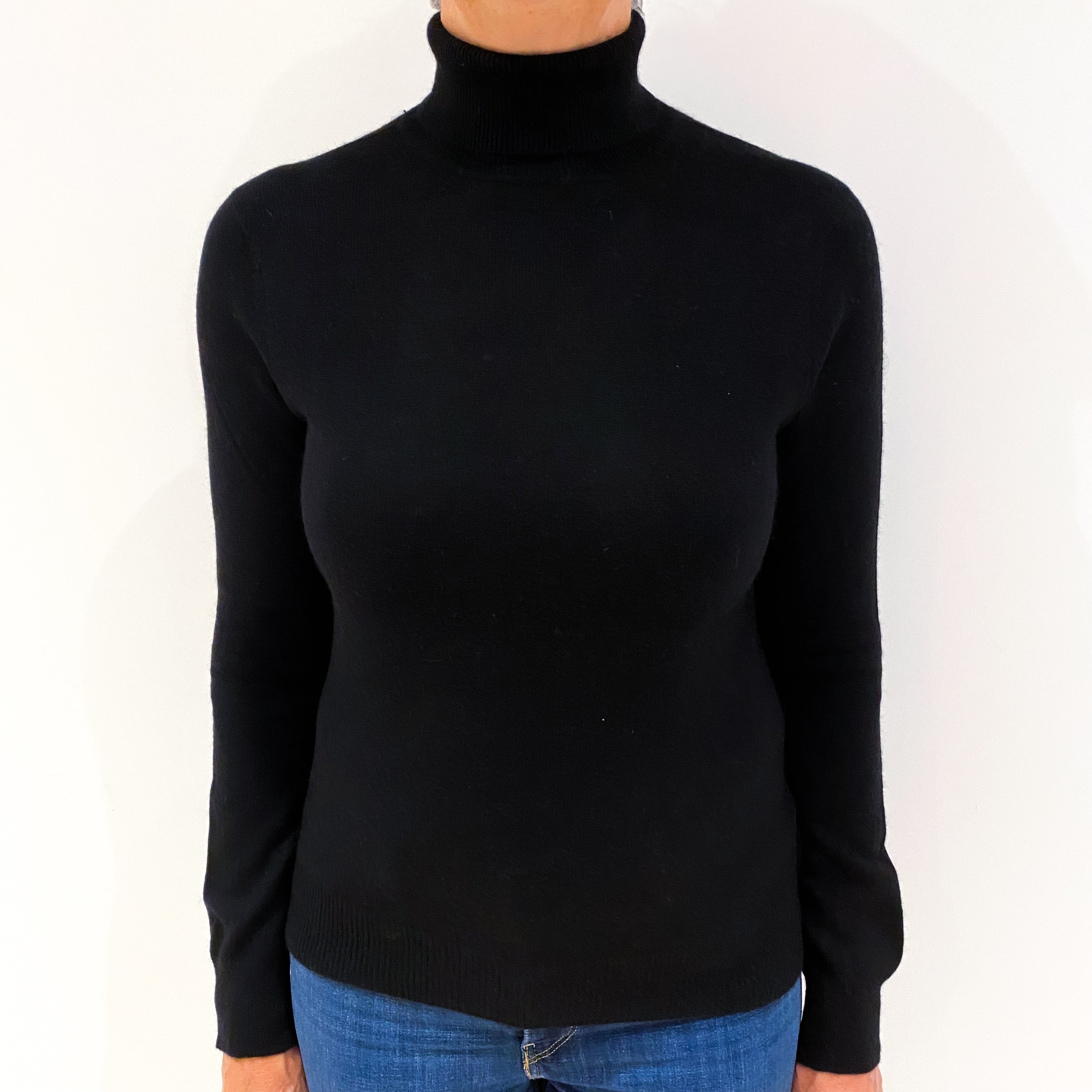 Black Cashmere Polo Neck Jumper Medium