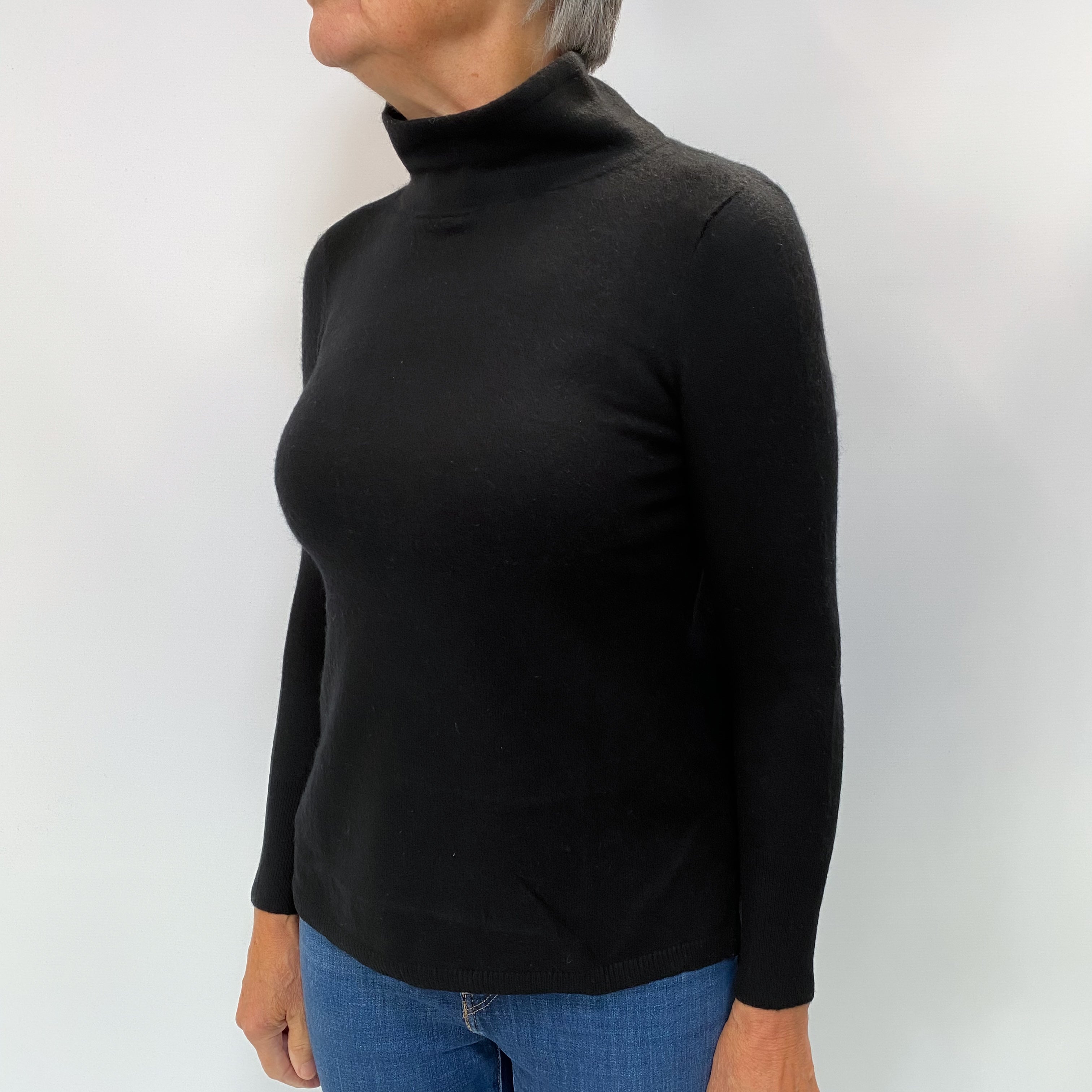 Black Cashmere Funnel Neck Jumper Medium