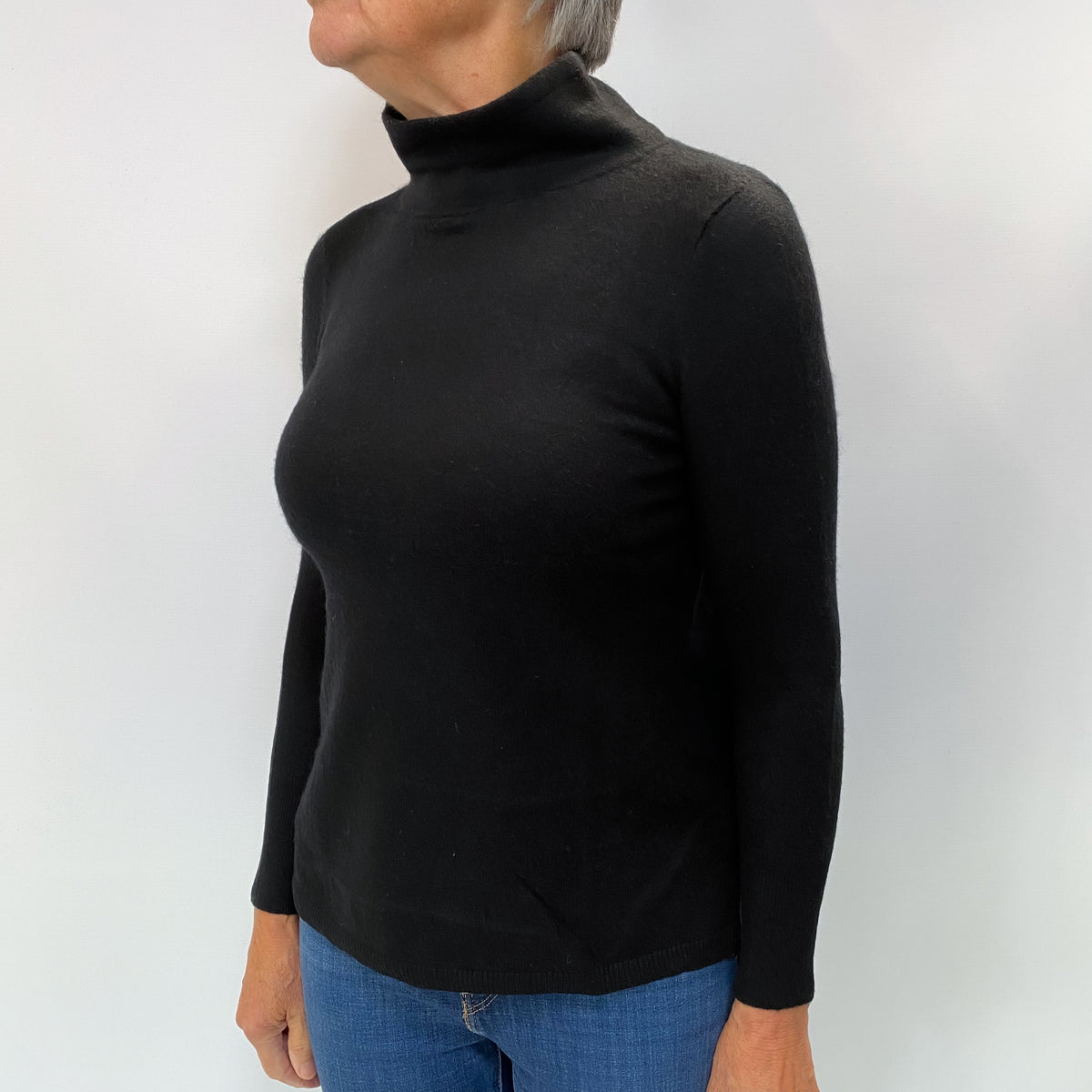 Black Cashmere Funnel Neck Jumper Medium