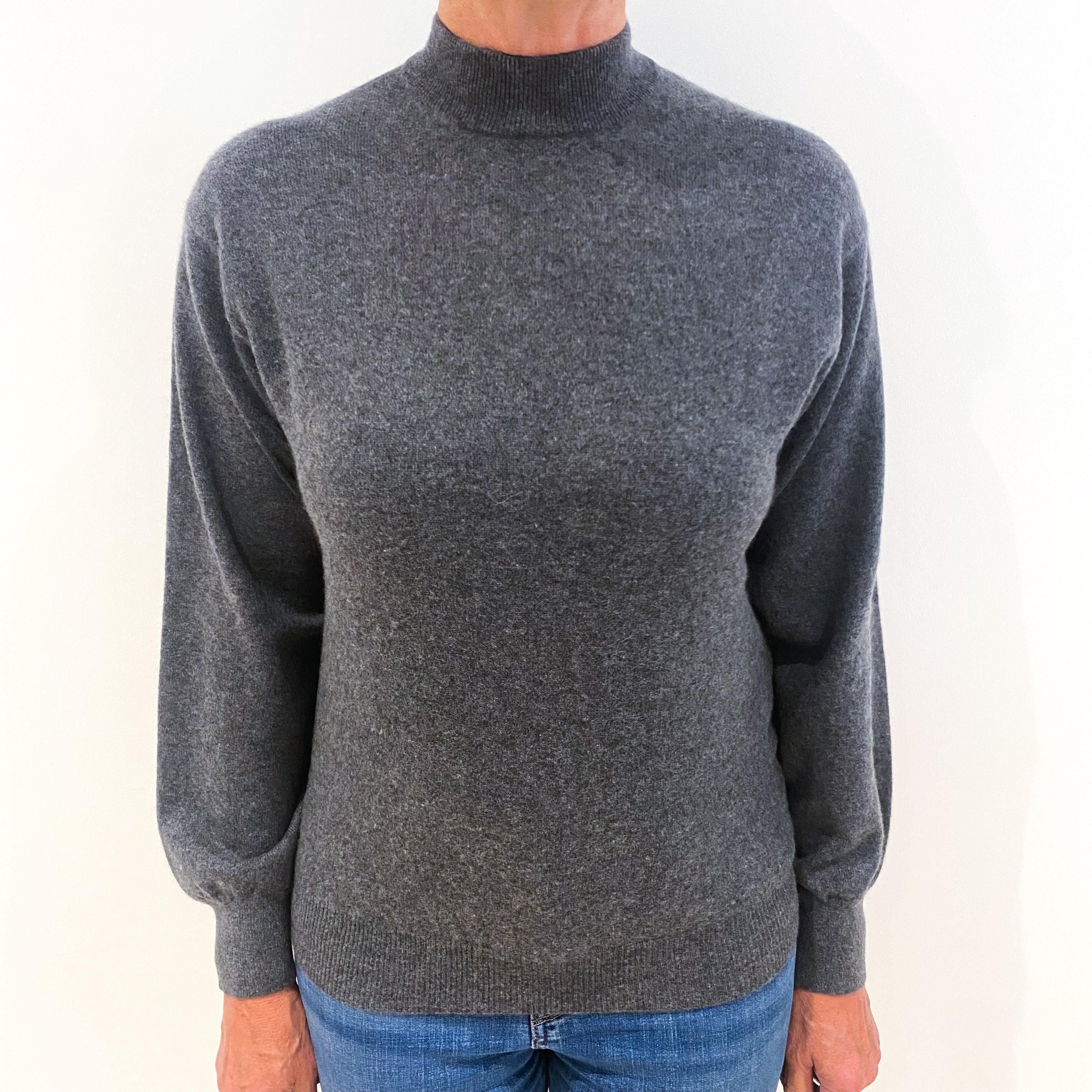 Dark Slate Grey Cashmere Polo Neck Jumper Medium
