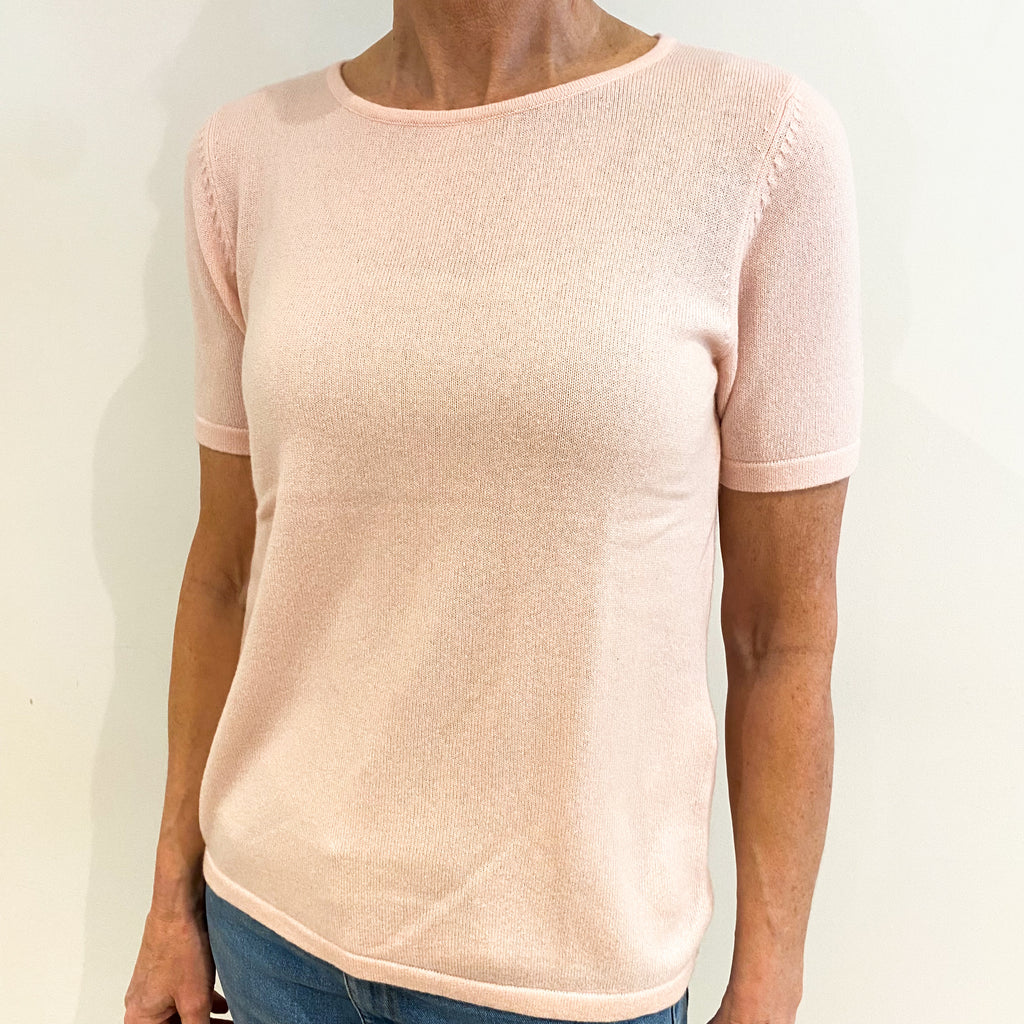 Sugar Mouse Pink Cashmere Crew Neck Short Sleeved Jumper Small