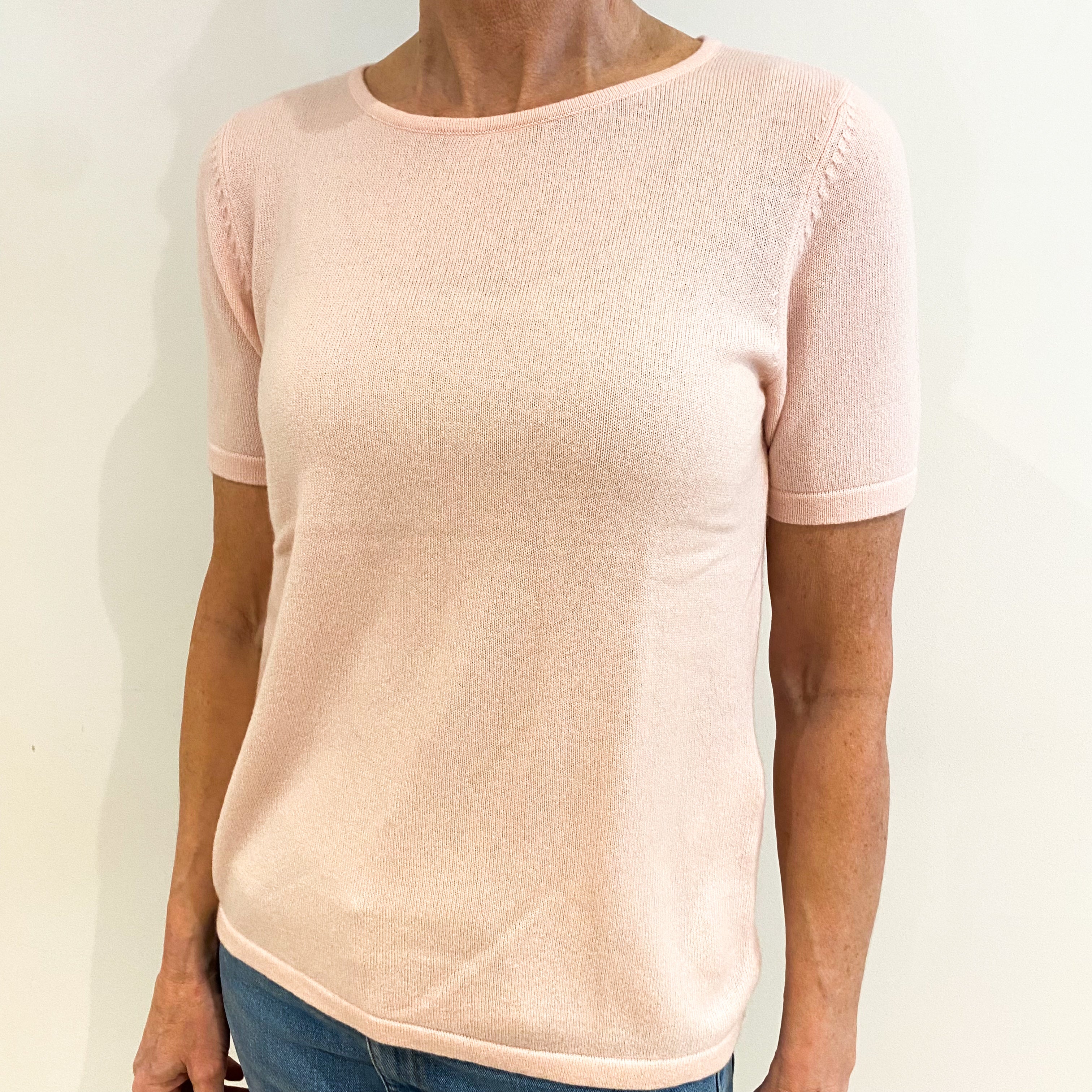 Sugar Mouse Pink Cashmere Crew Neck Short Sleeved Jumper Small