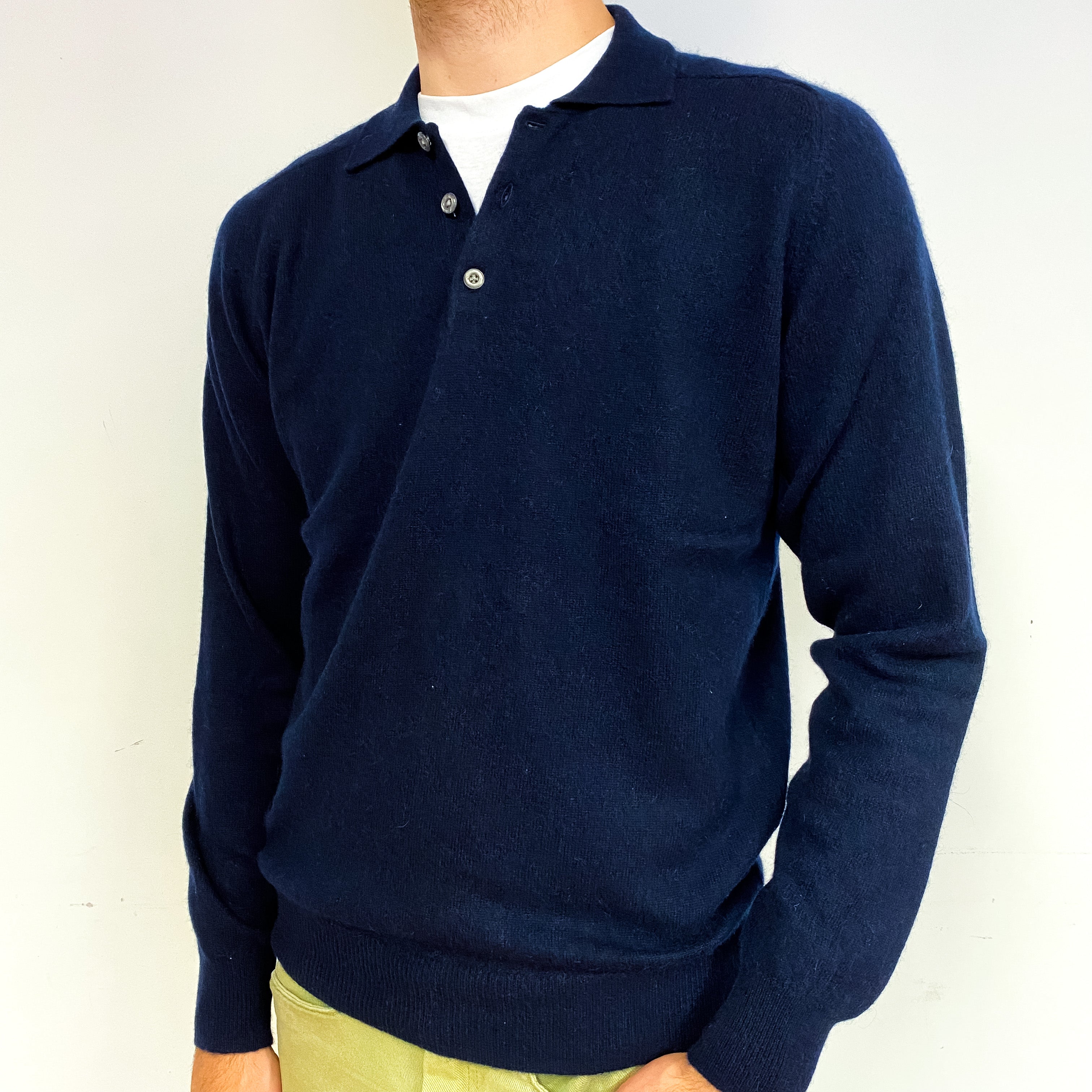 Men's Dark Navy Blue Cashmere 1/4 Button Jumper Medium