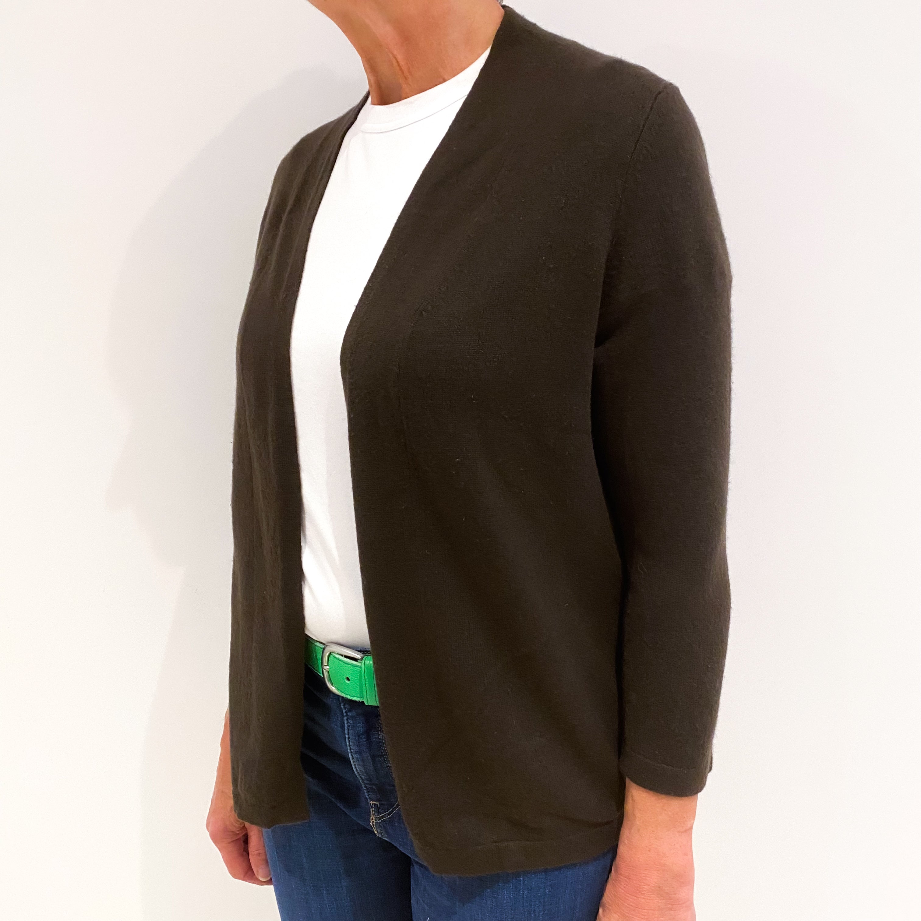 Chocolate Brown Cashmere Edge To Edge Cardigan Medium