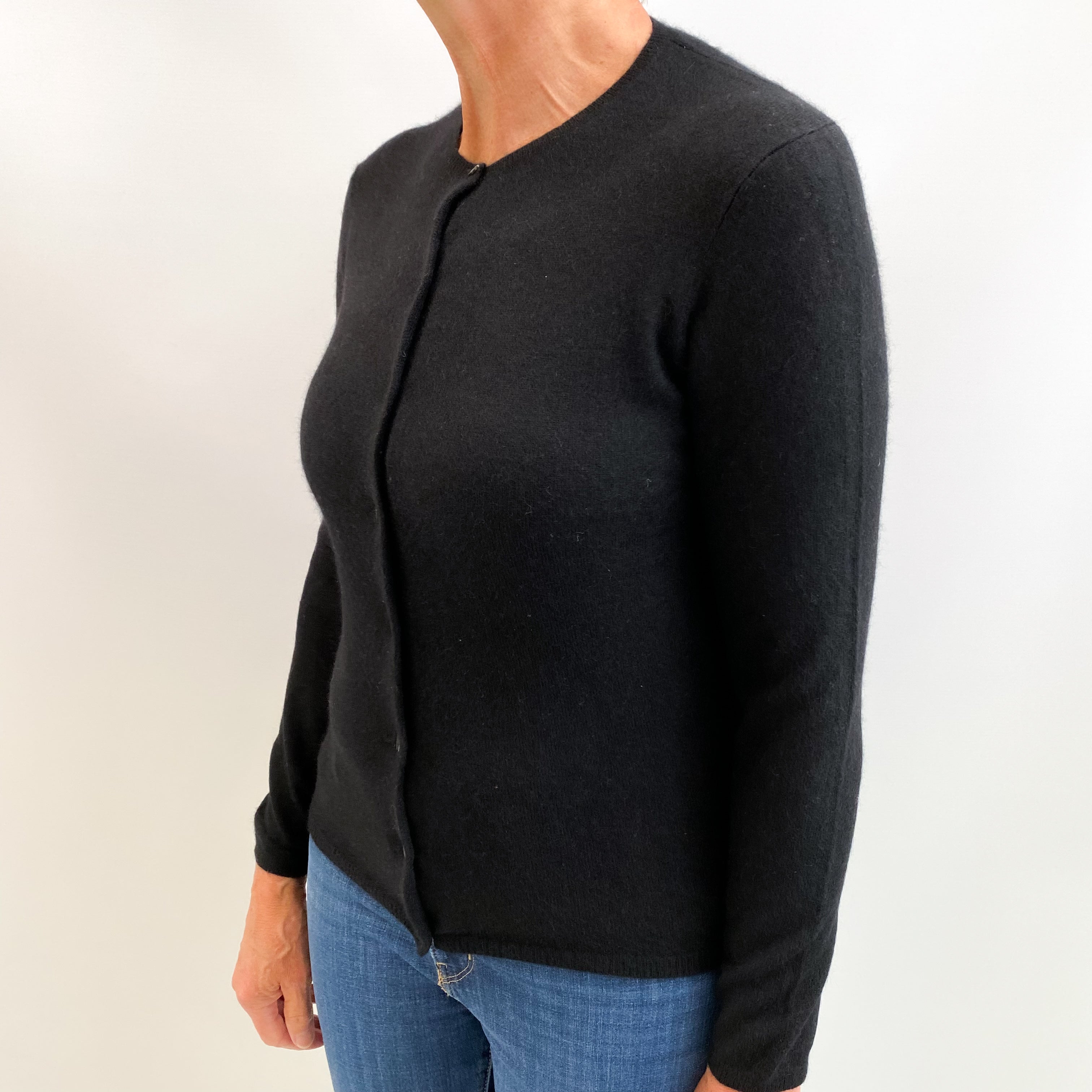 Black Cashmere Crew Neck Cardigan Medium