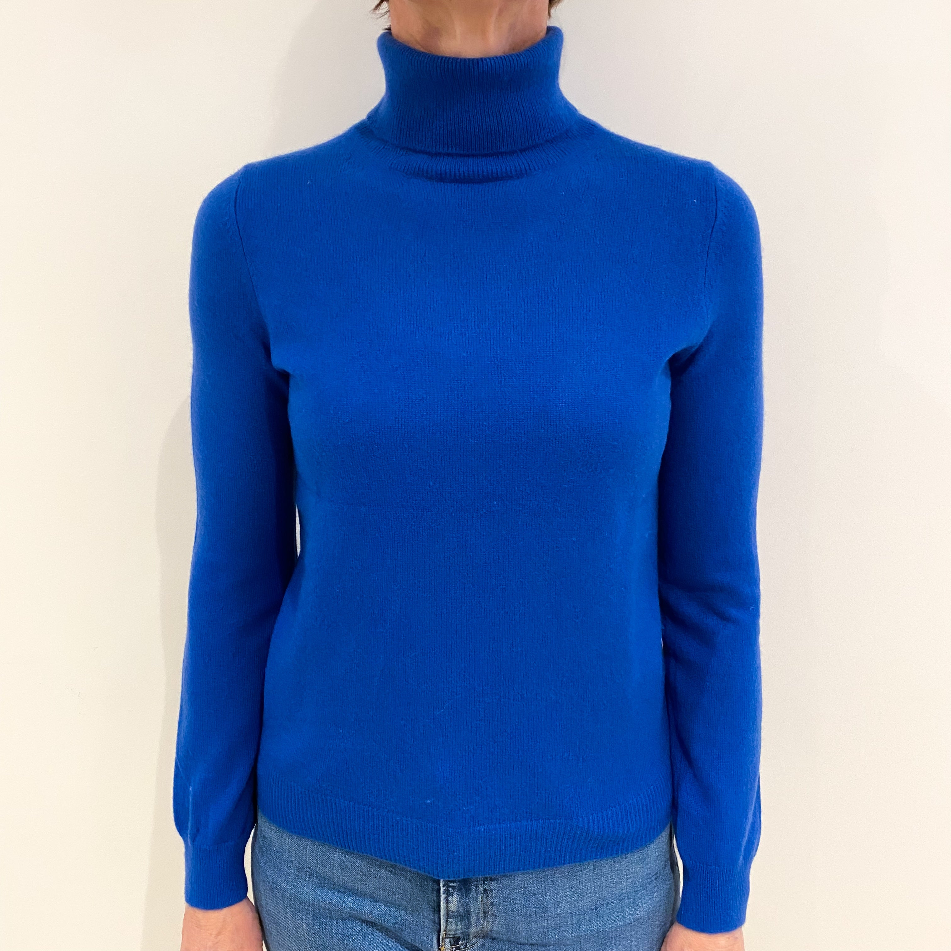 Azure Blue Cashmere Polo Neck Jumper Small