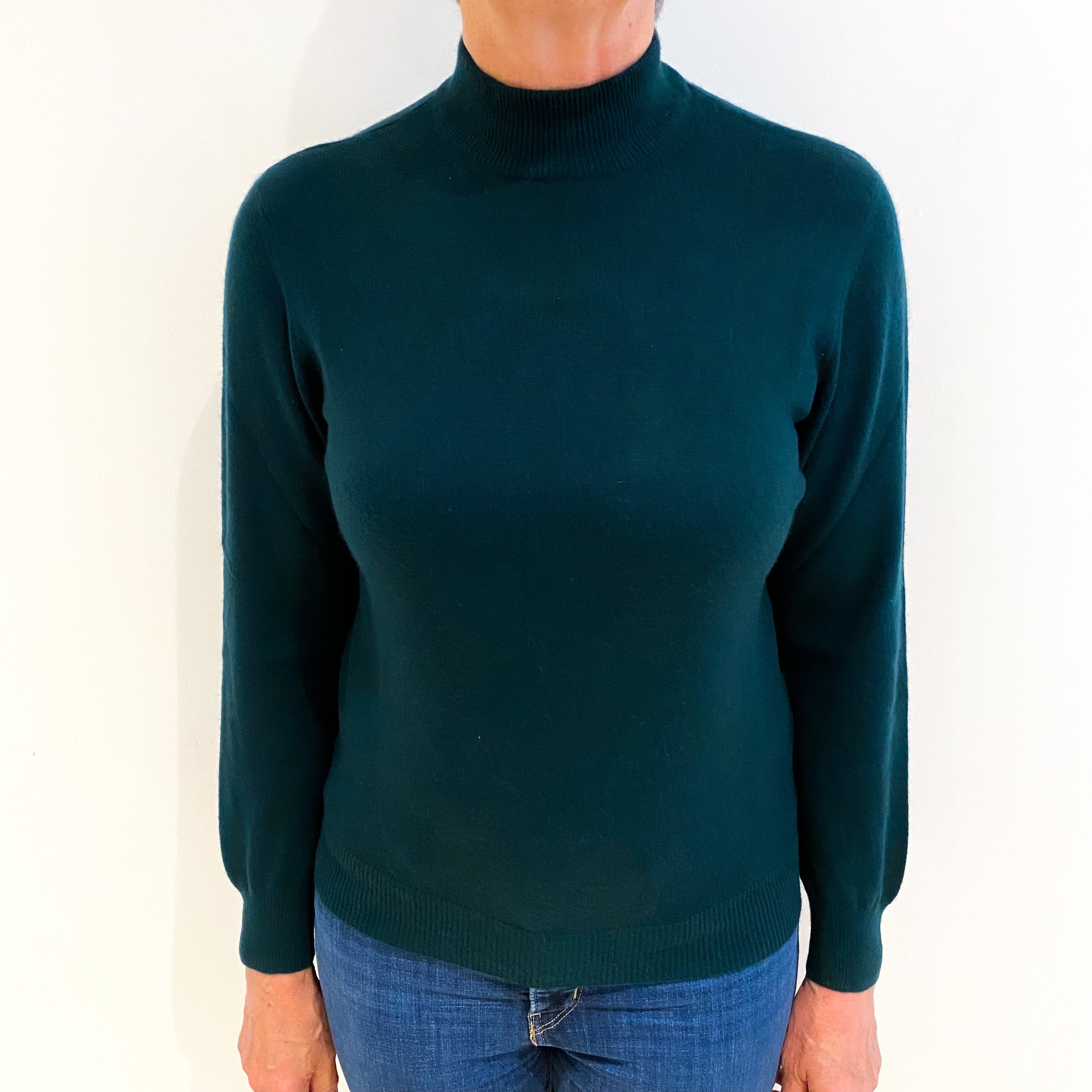 Bottle Green Cashmere Turtle Neck Jumper Medium