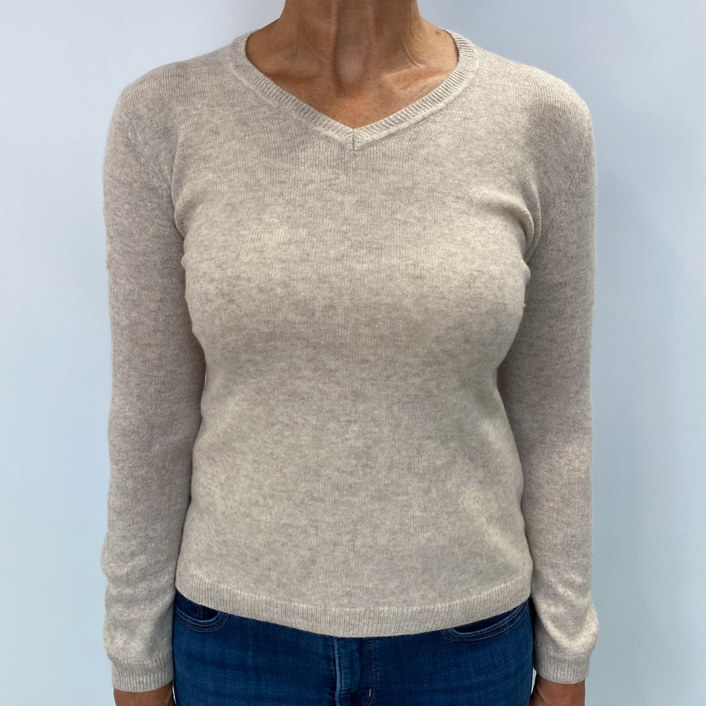Oat Cashmere V Neck Jumper Medium