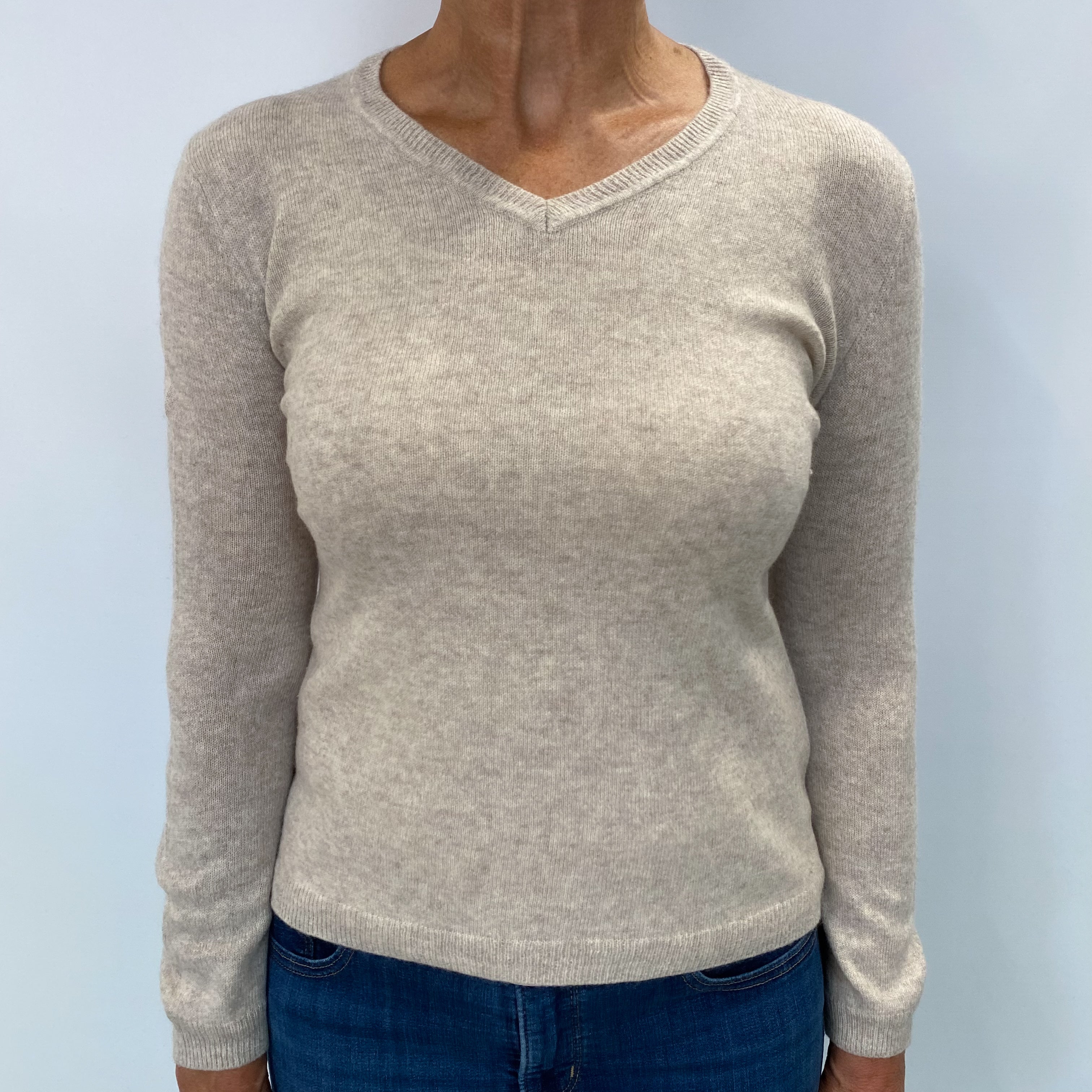 Oat Cashmere V Neck Jumper Medium
