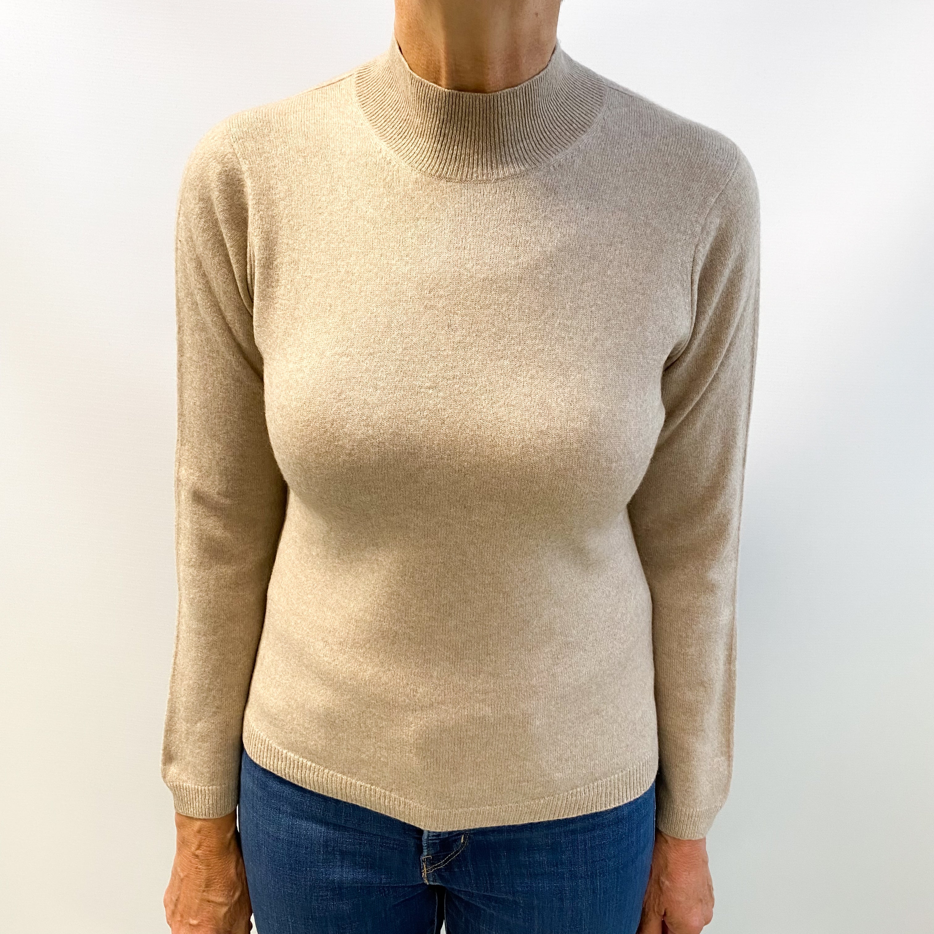 Biscuit Beige Cashmere Turtle Neck Jumper Medium